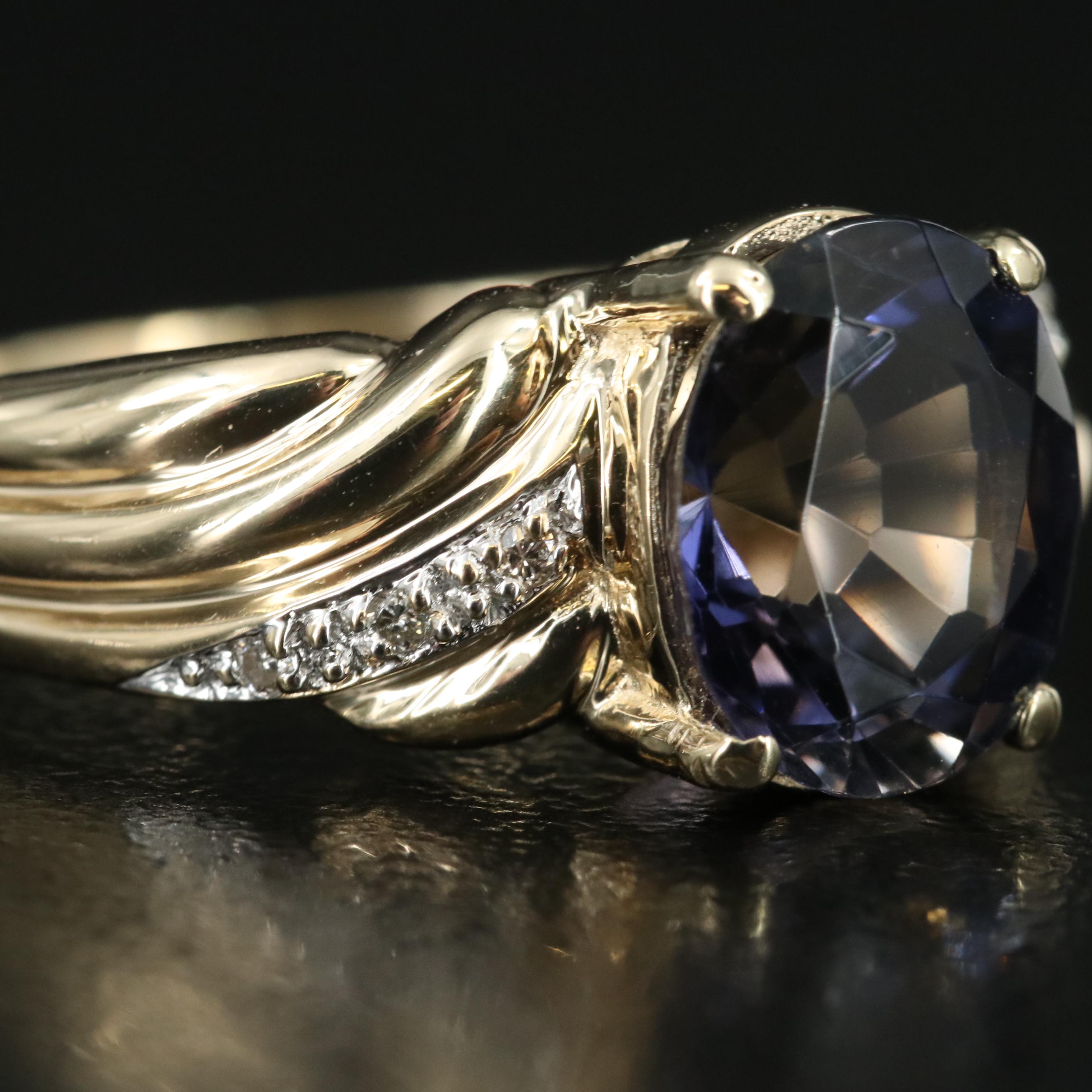 14K Iolite and Diamond Ring