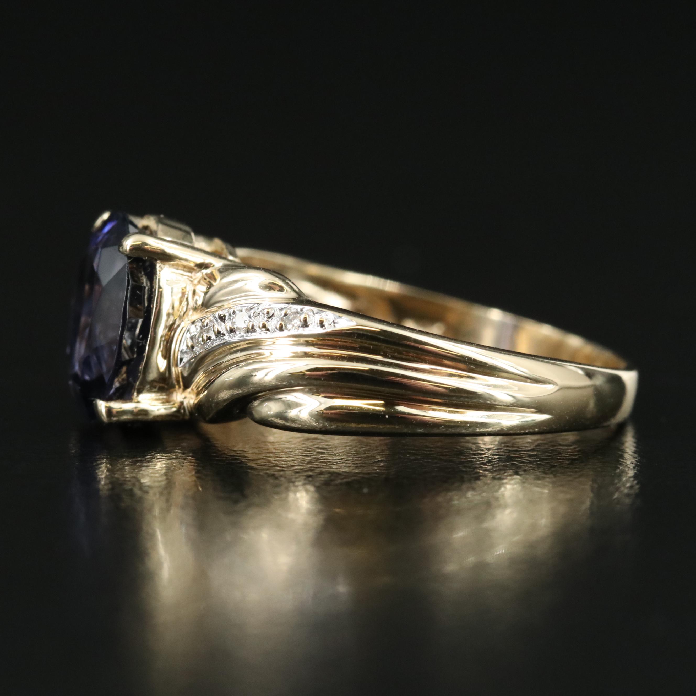 14K Iolite and Diamond Ring