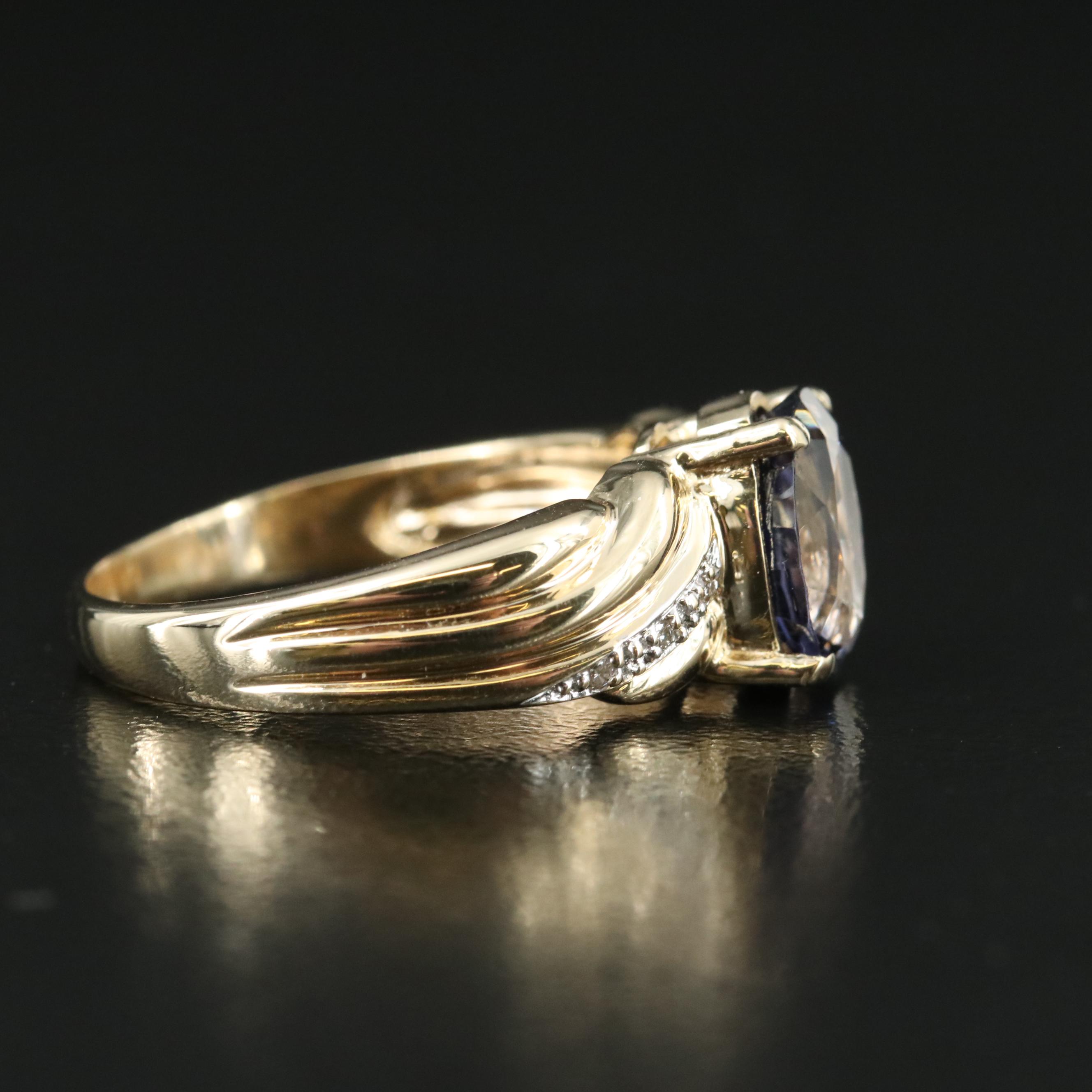 14K Iolite and Diamond Ring