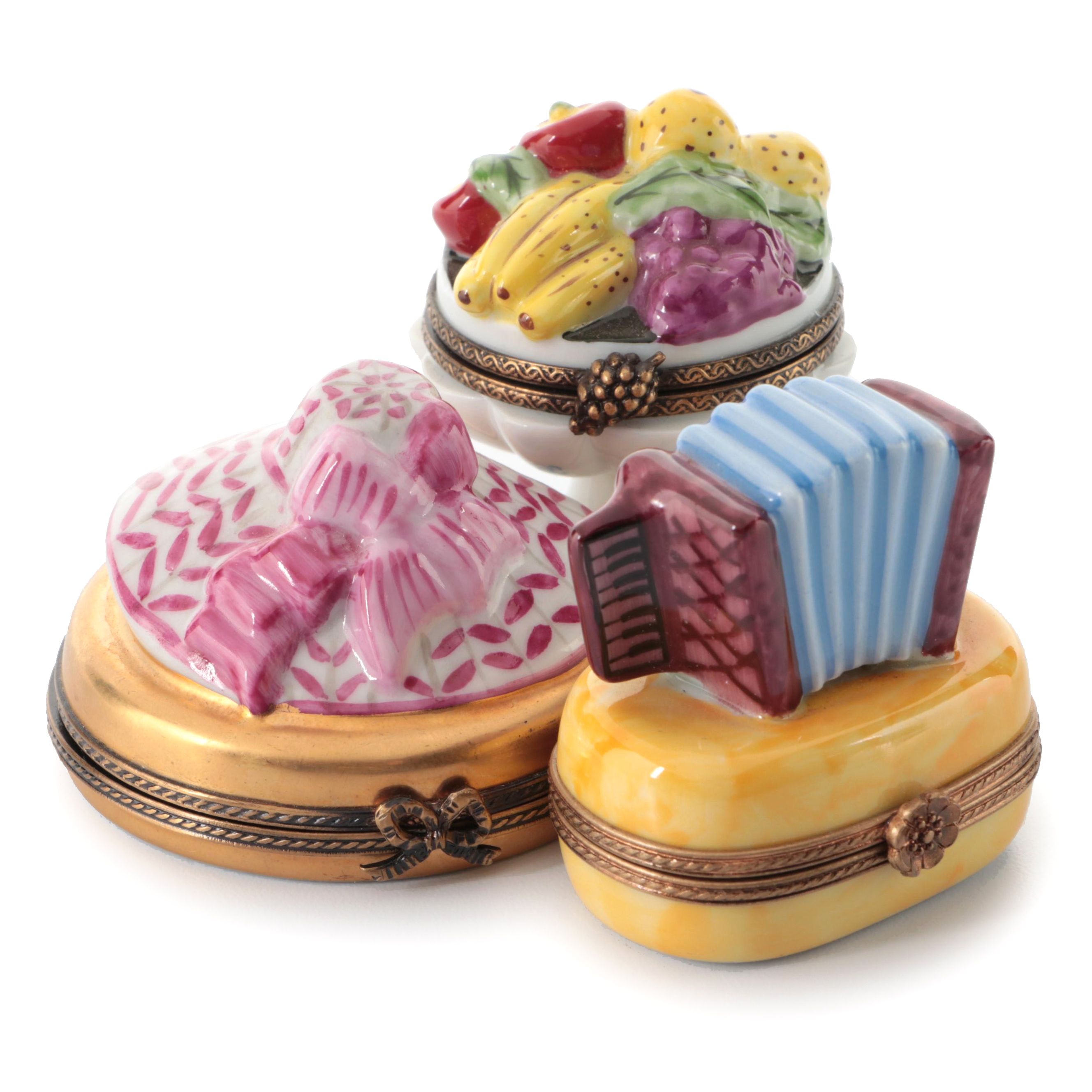 Fruit Bowl, Accordion and Other Limoges Porcelain Boxes