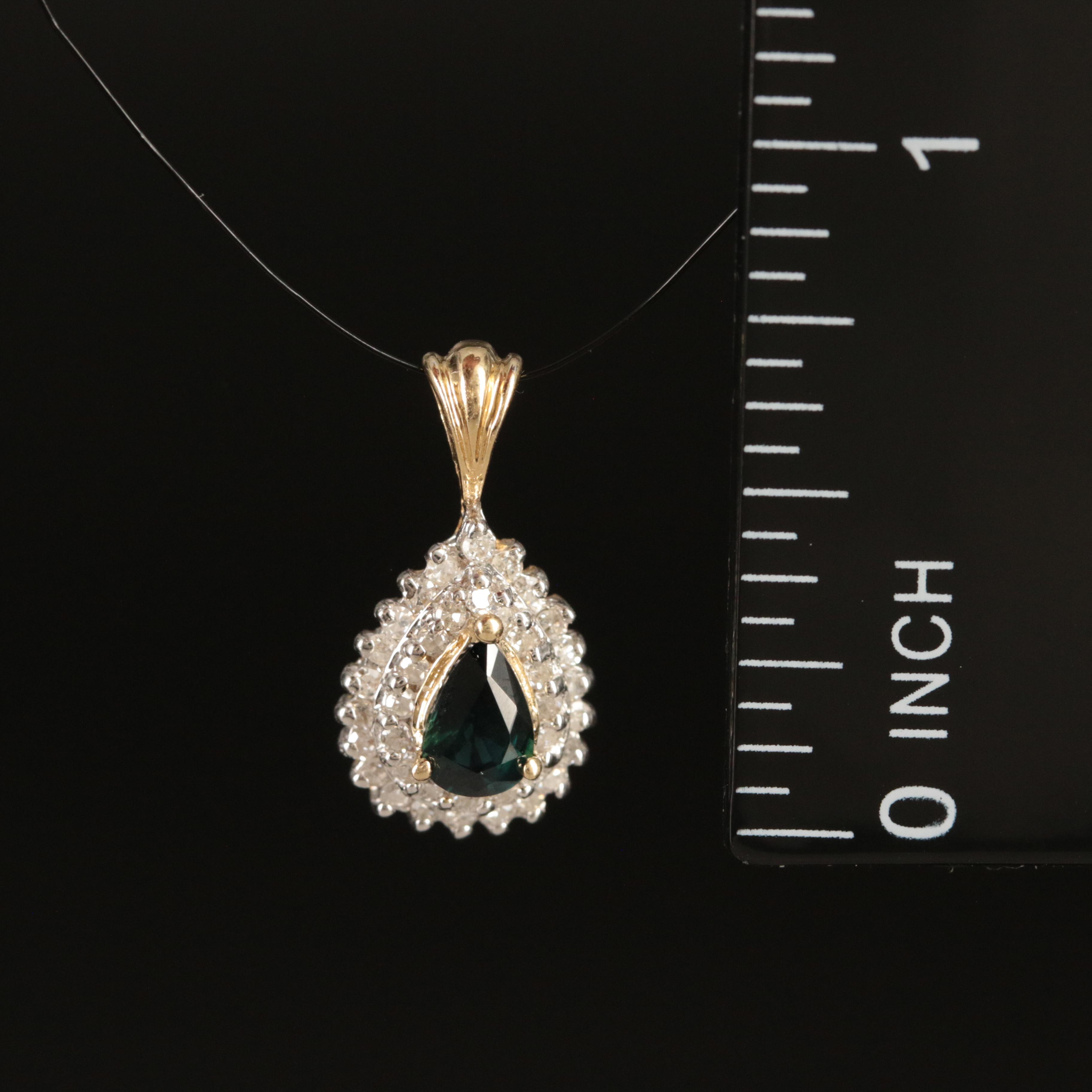 14K Sapphire and Diamond Teardrop Pendant