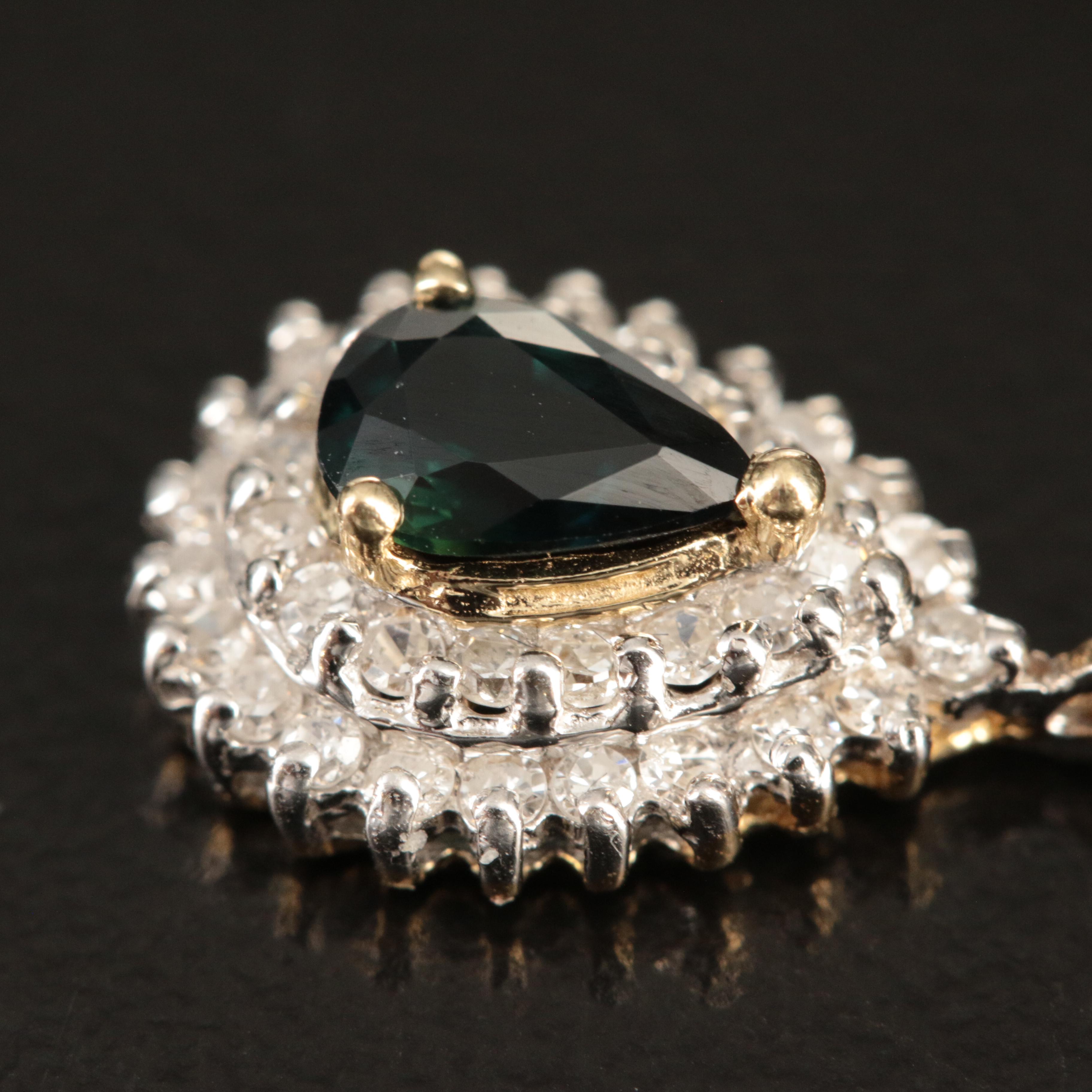 14K Sapphire and Diamond Teardrop Pendant