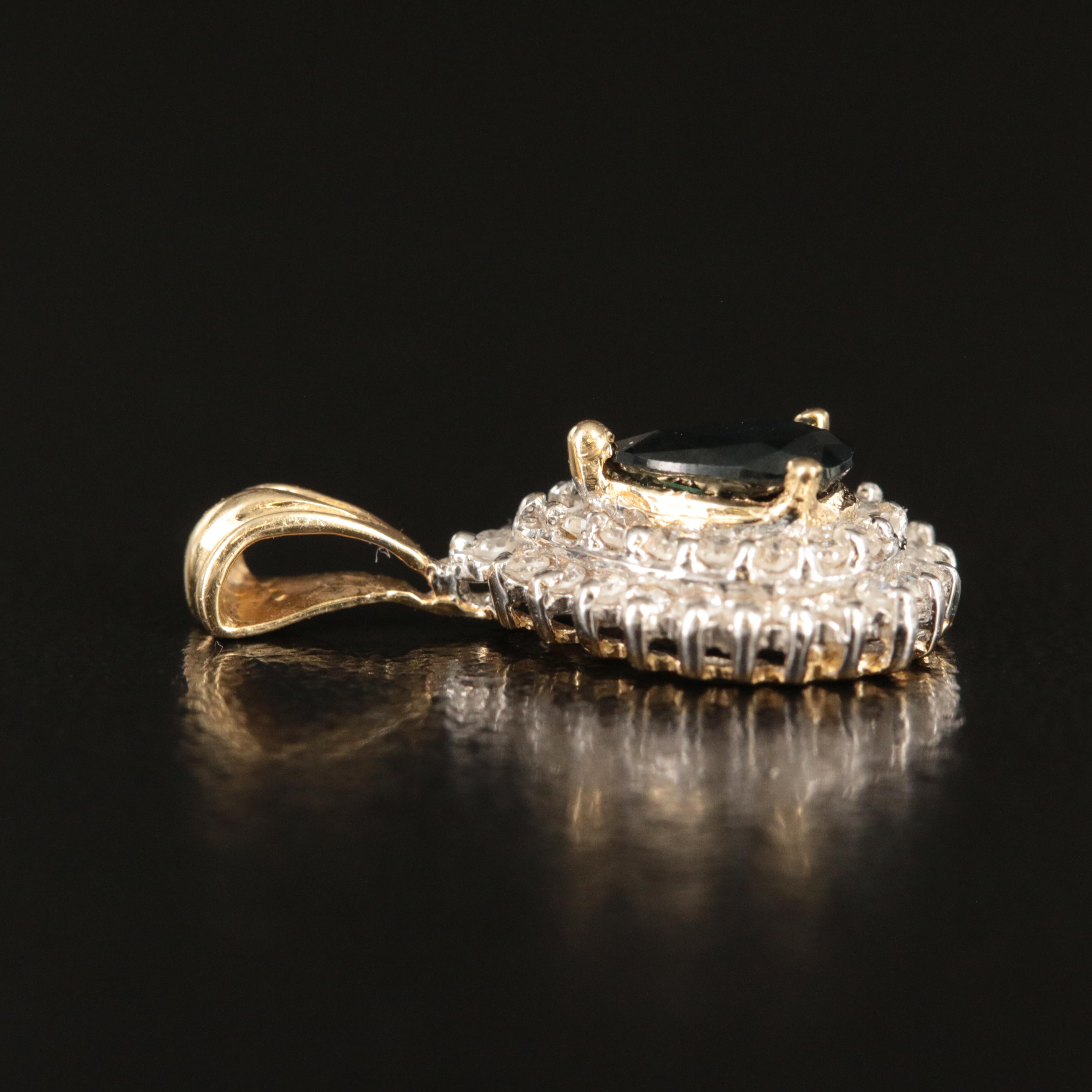 14K Sapphire and Diamond Teardrop Pendant