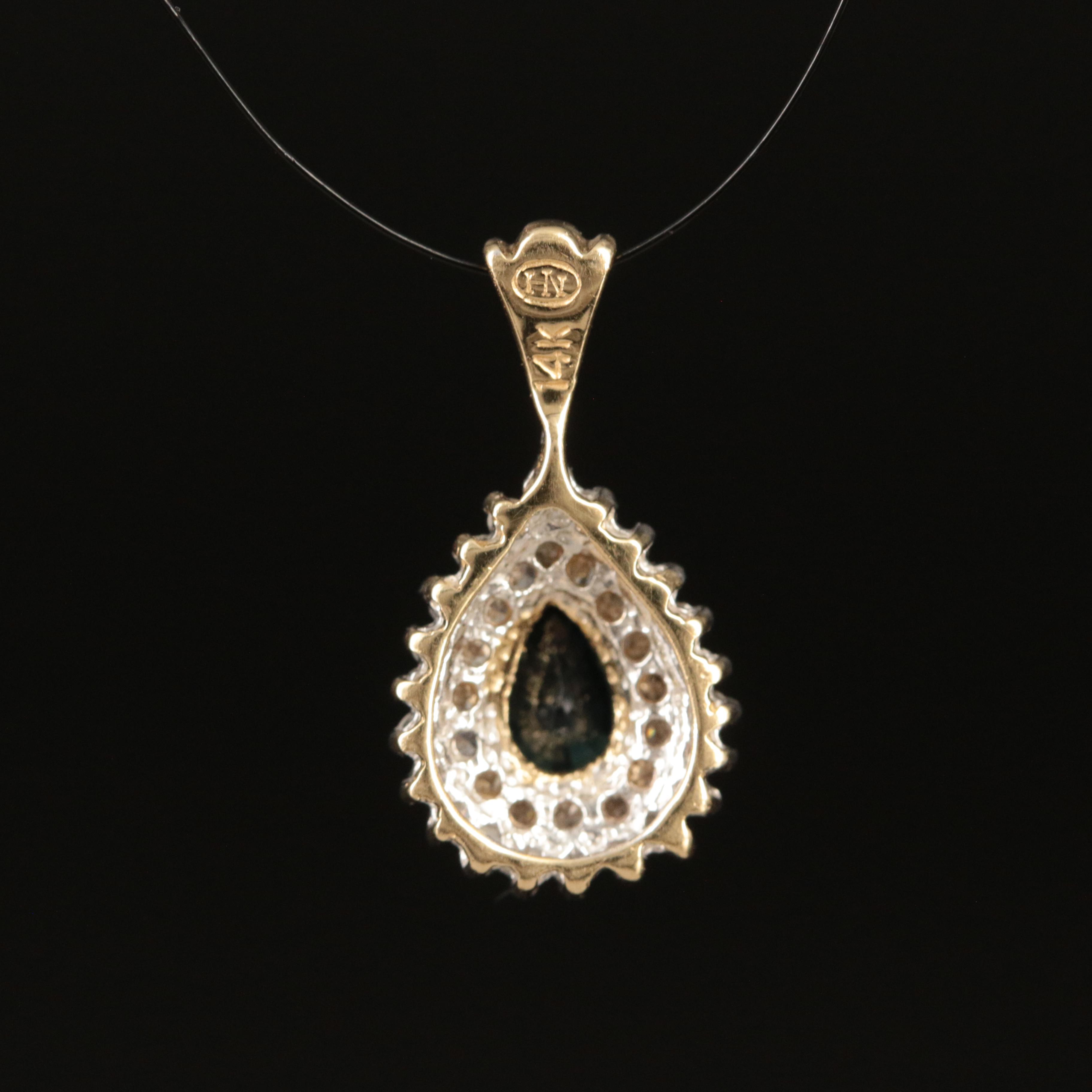 14K Sapphire and Diamond Teardrop Pendant