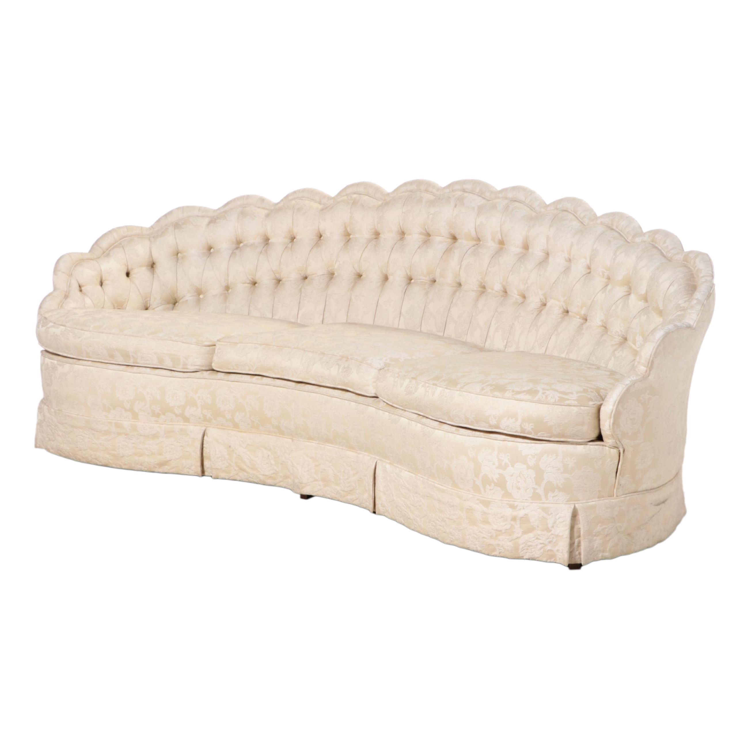 Hollywood Regency Style Curved Scalloped Edge Sofa