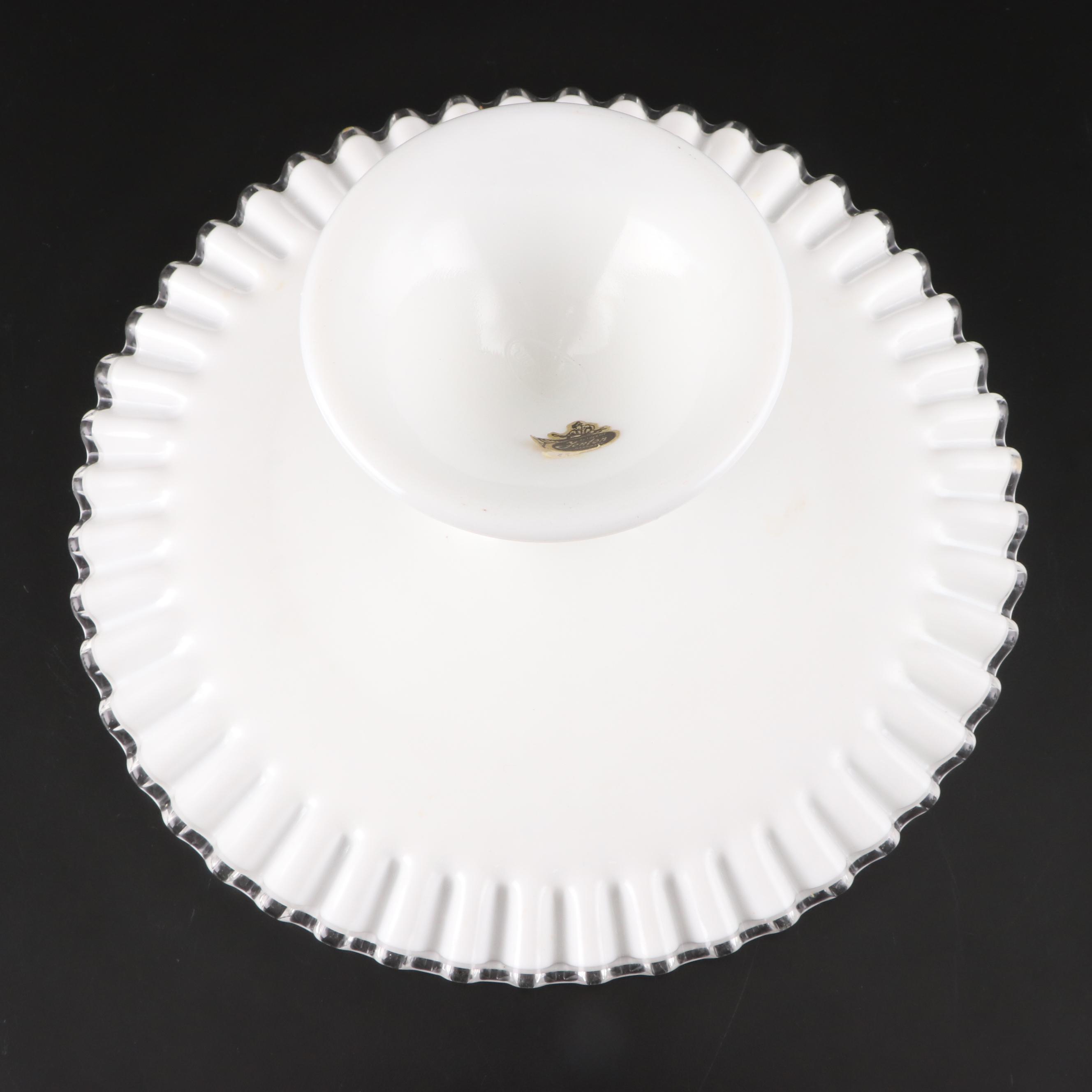 Fenton "Silver Crest Spanish Lace" Cake Stand with Other American Milk Glass