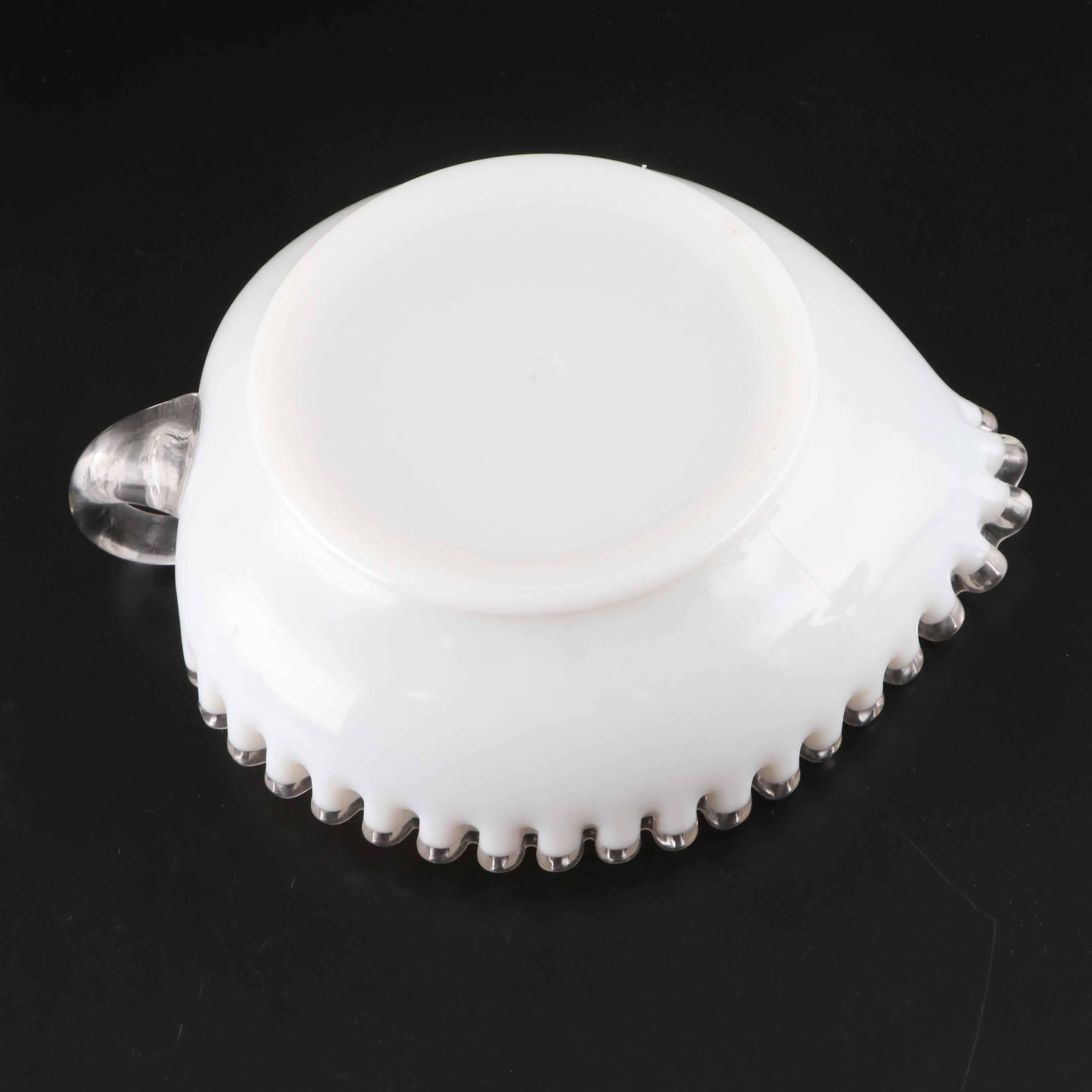 Fenton "Silver Crest Spanish Lace" Cake Stand with Other American Milk Glass