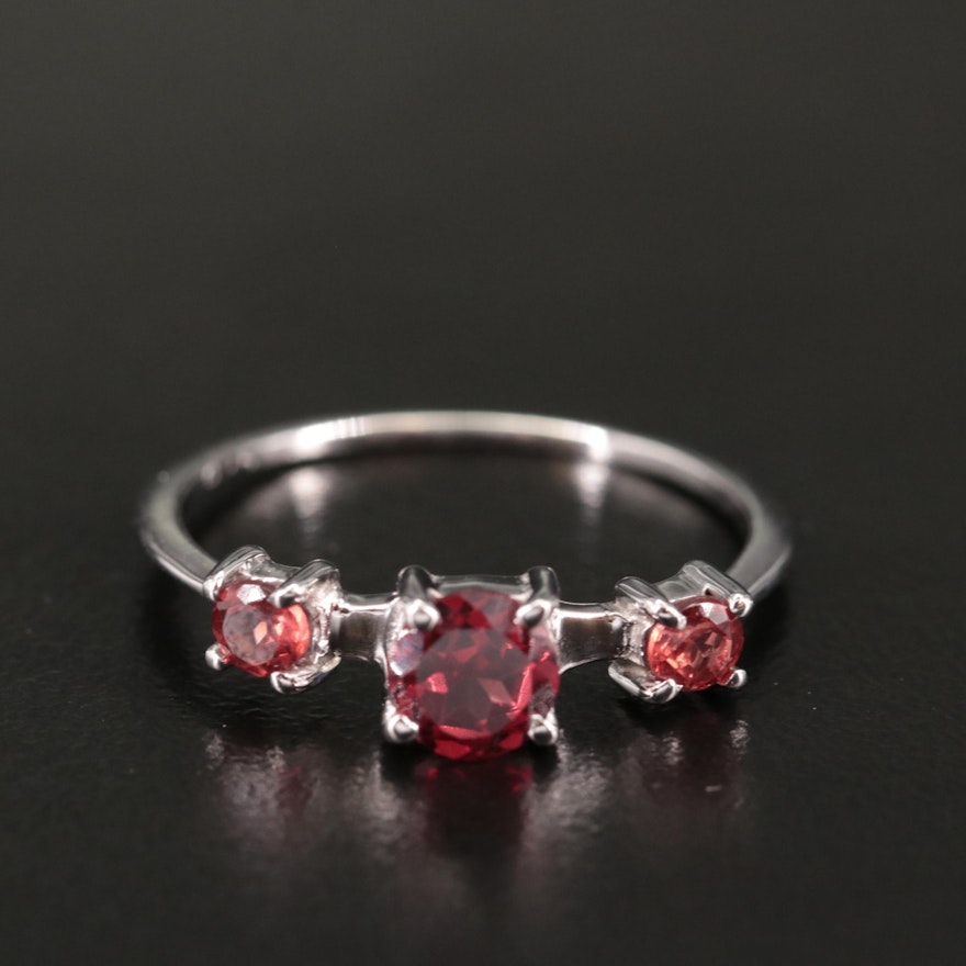 Sterling Garnet Three Stone Ring