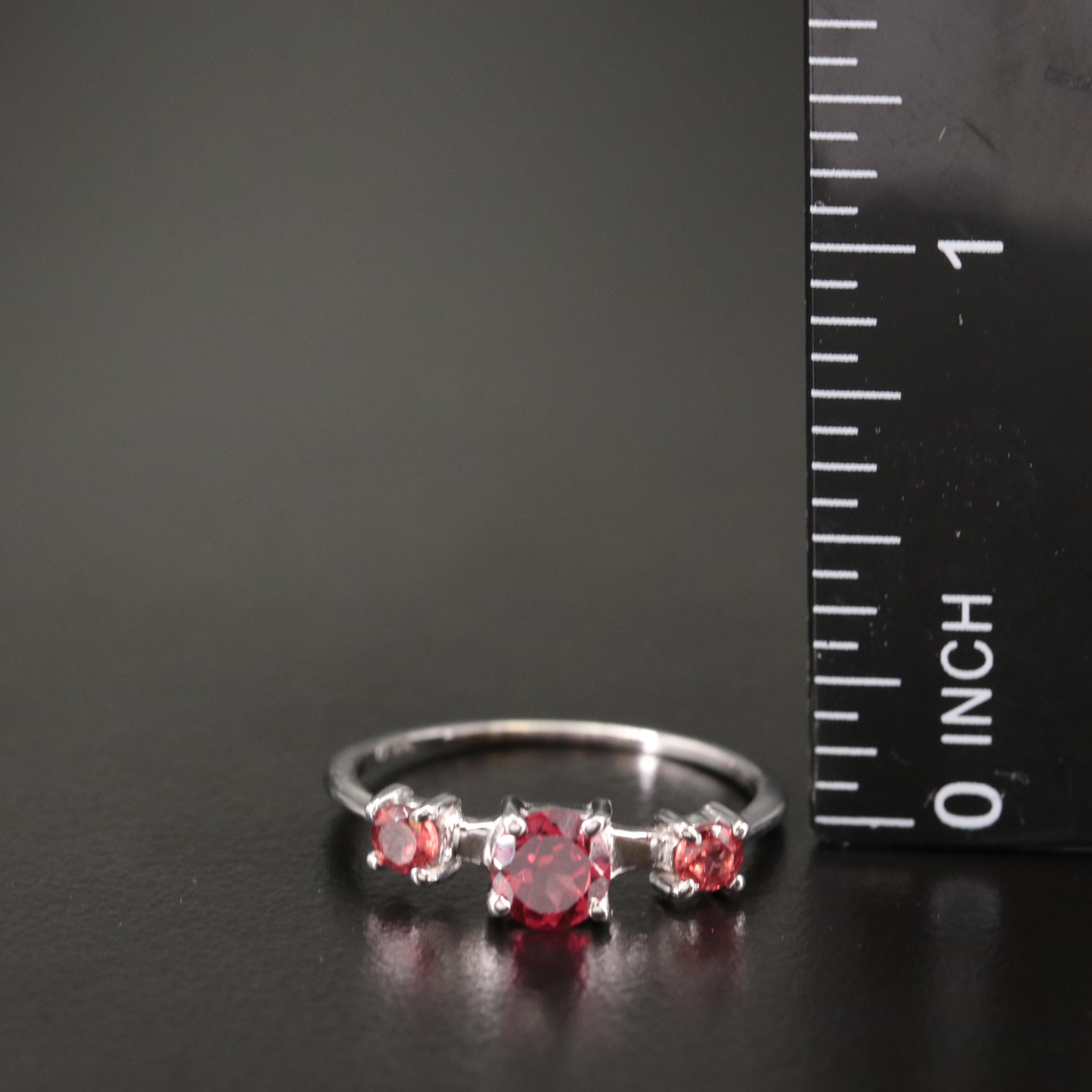 Sterling Garnet Three Stone Ring