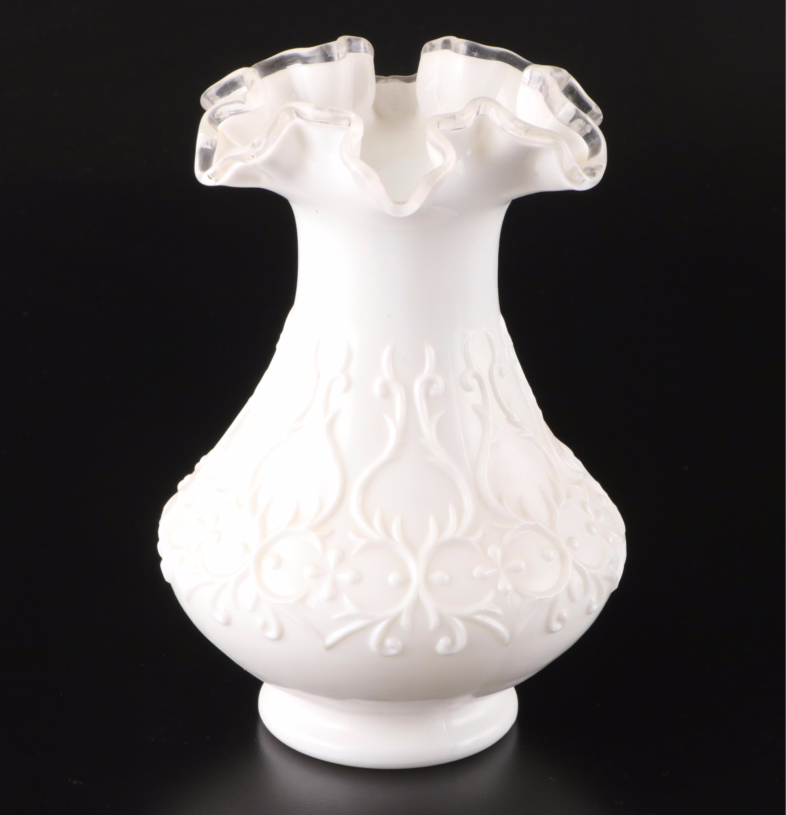 Fenton "Silver Crest Spanish Lace" Cake Stand with Other American Milk Glass