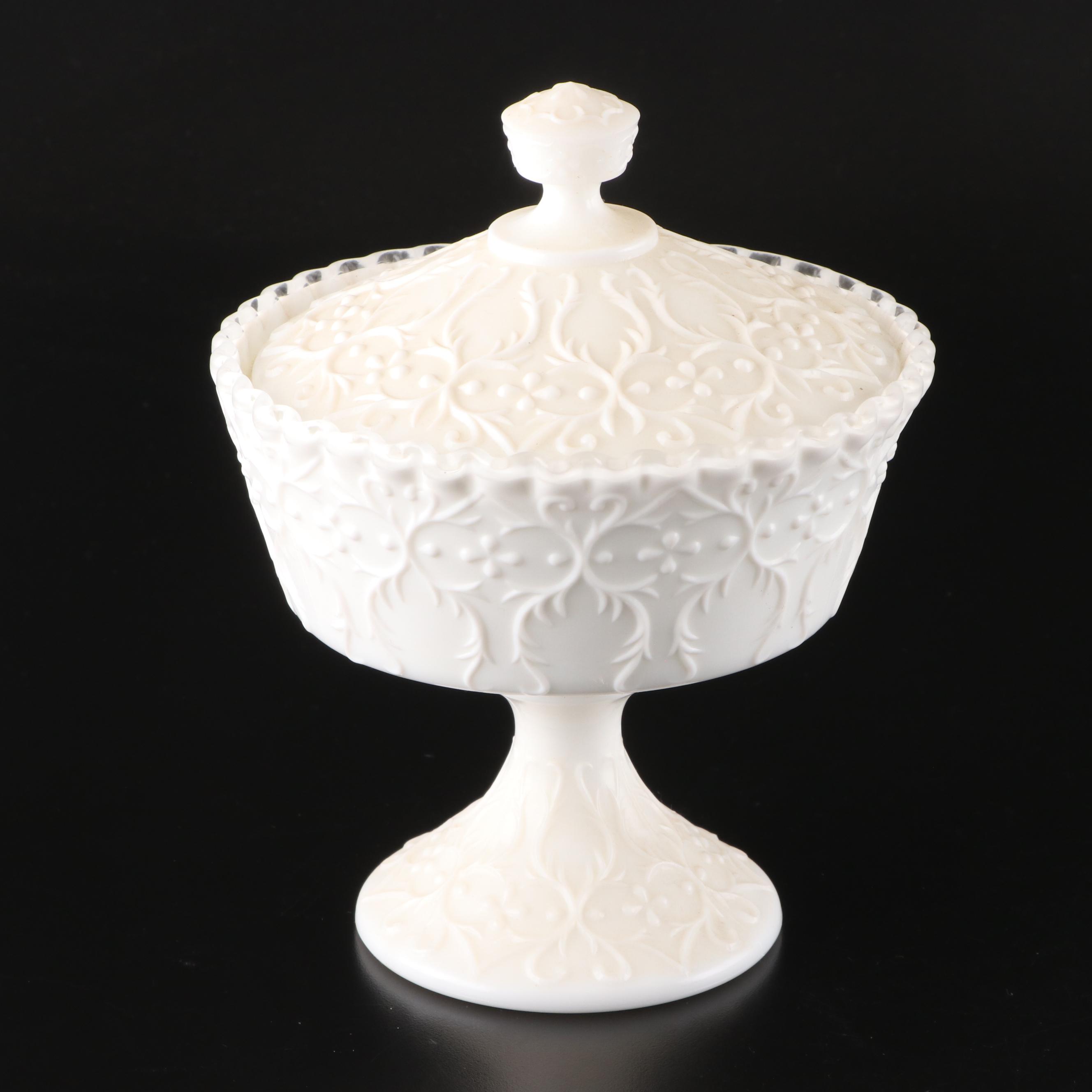 Fenton "Silver Crest Spanish Lace" Cake Stand with Other American Milk Glass
