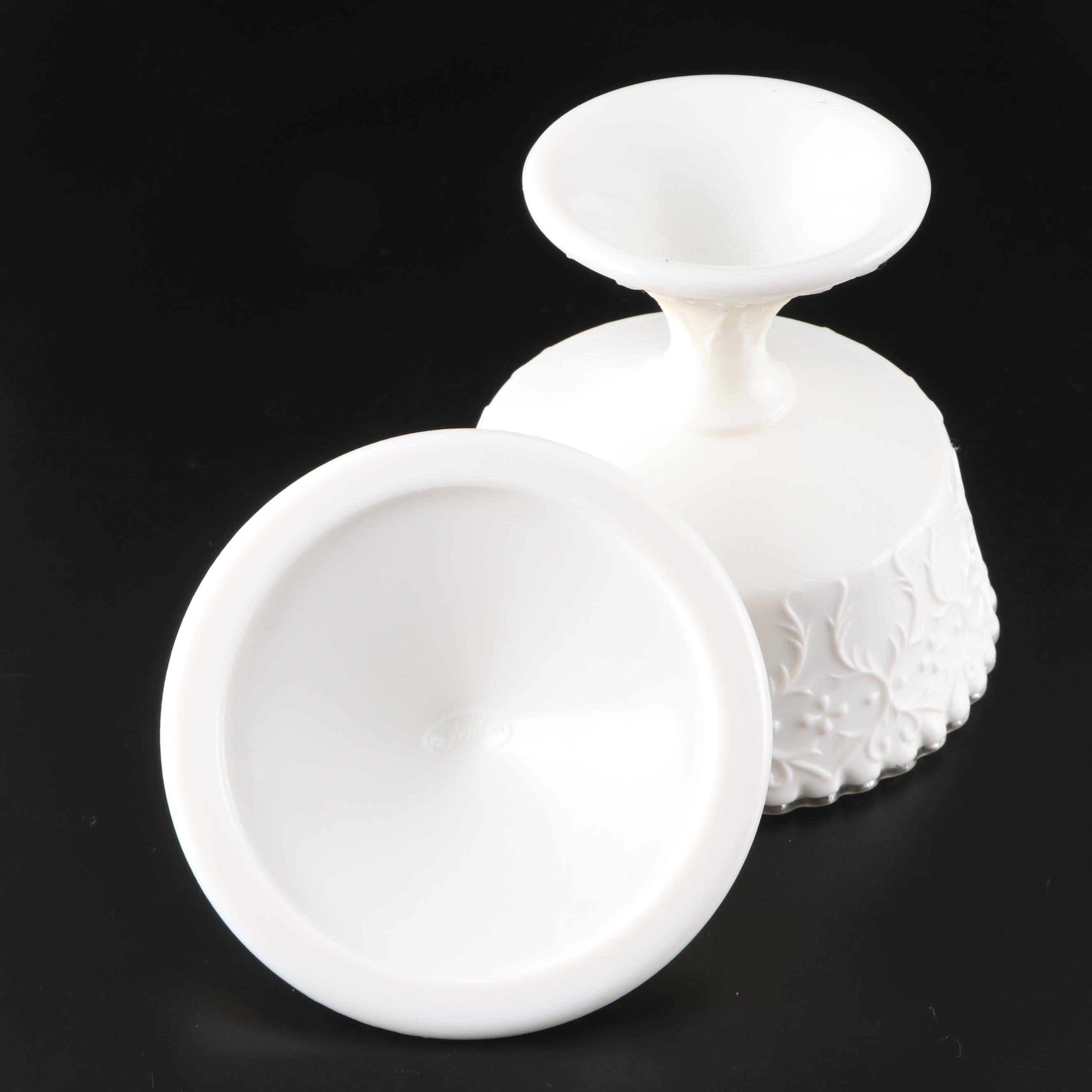Fenton "Silver Crest Spanish Lace" Cake Stand with Other American Milk Glass