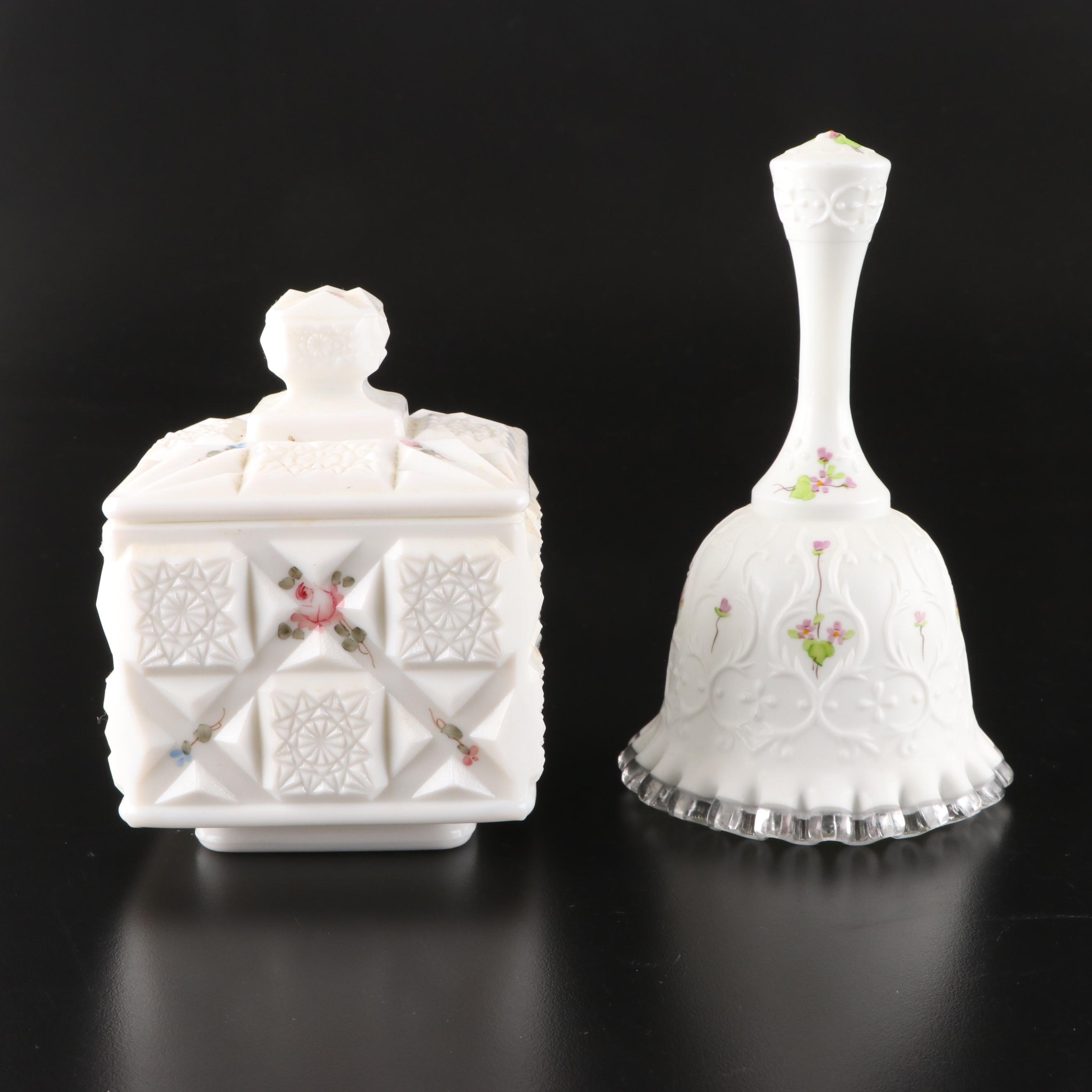 Fenton "Silver Crest Spanish Lace" Cake Stand with Other American Milk Glass