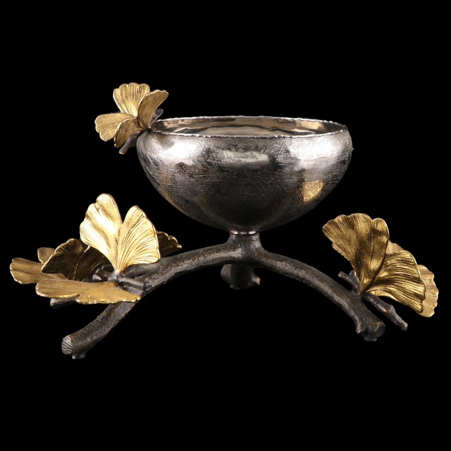 Michael Aram Stainless Steel and Oxidized Brass "Butterfly Ginkgo" Compote