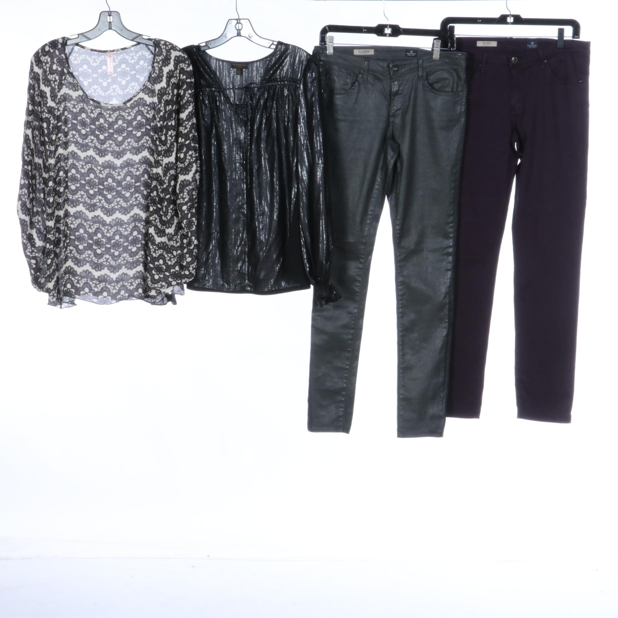 Adriano Goldschmied Pants, J. Crew Skirt, Current Air Blouse, and Other Tops