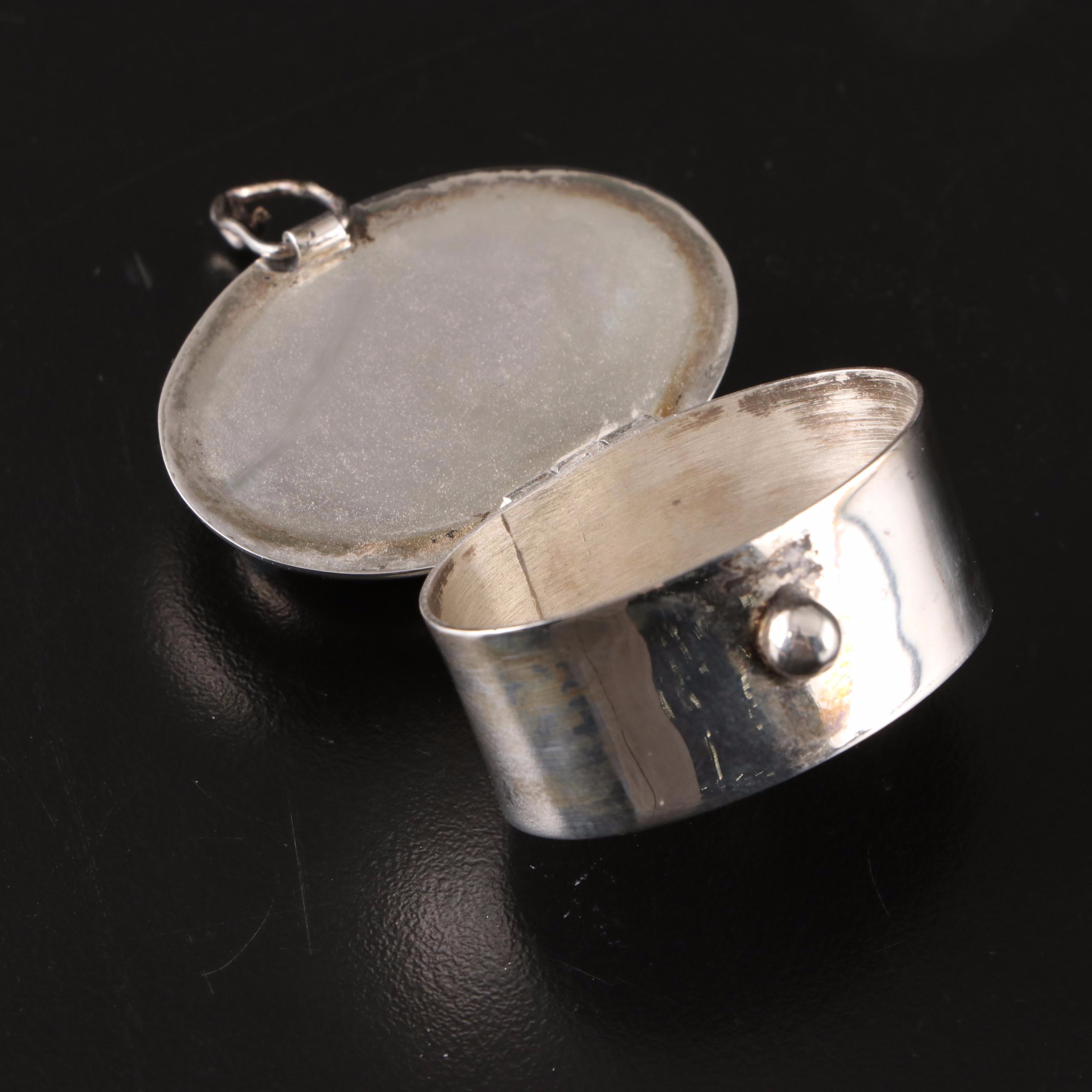 Mexican Stone Inlaid Sterling Silver Box with Other Trinket Boxes