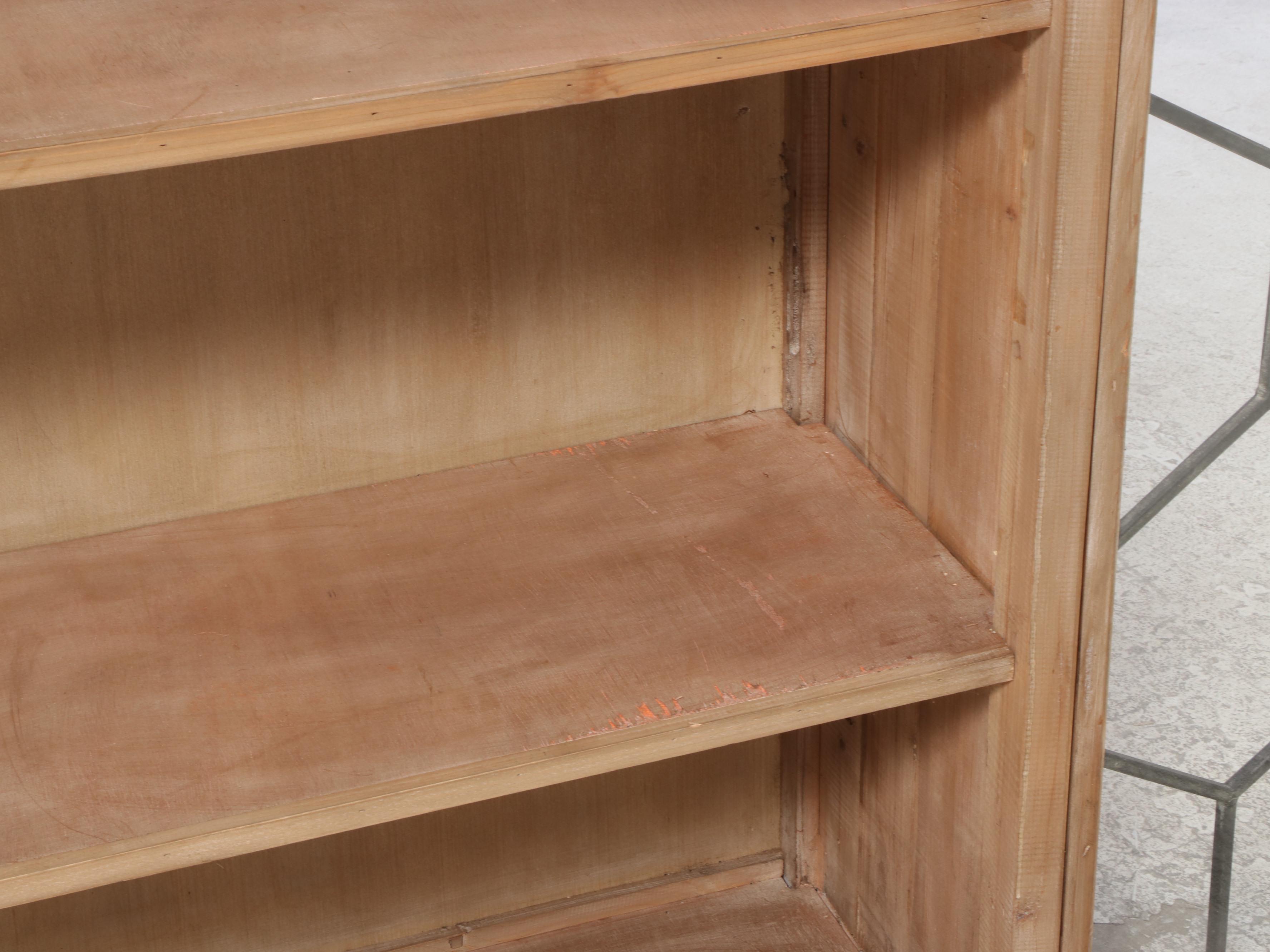 Pine Cabinet Bookcase with Metal Honeycomb Glass Doors