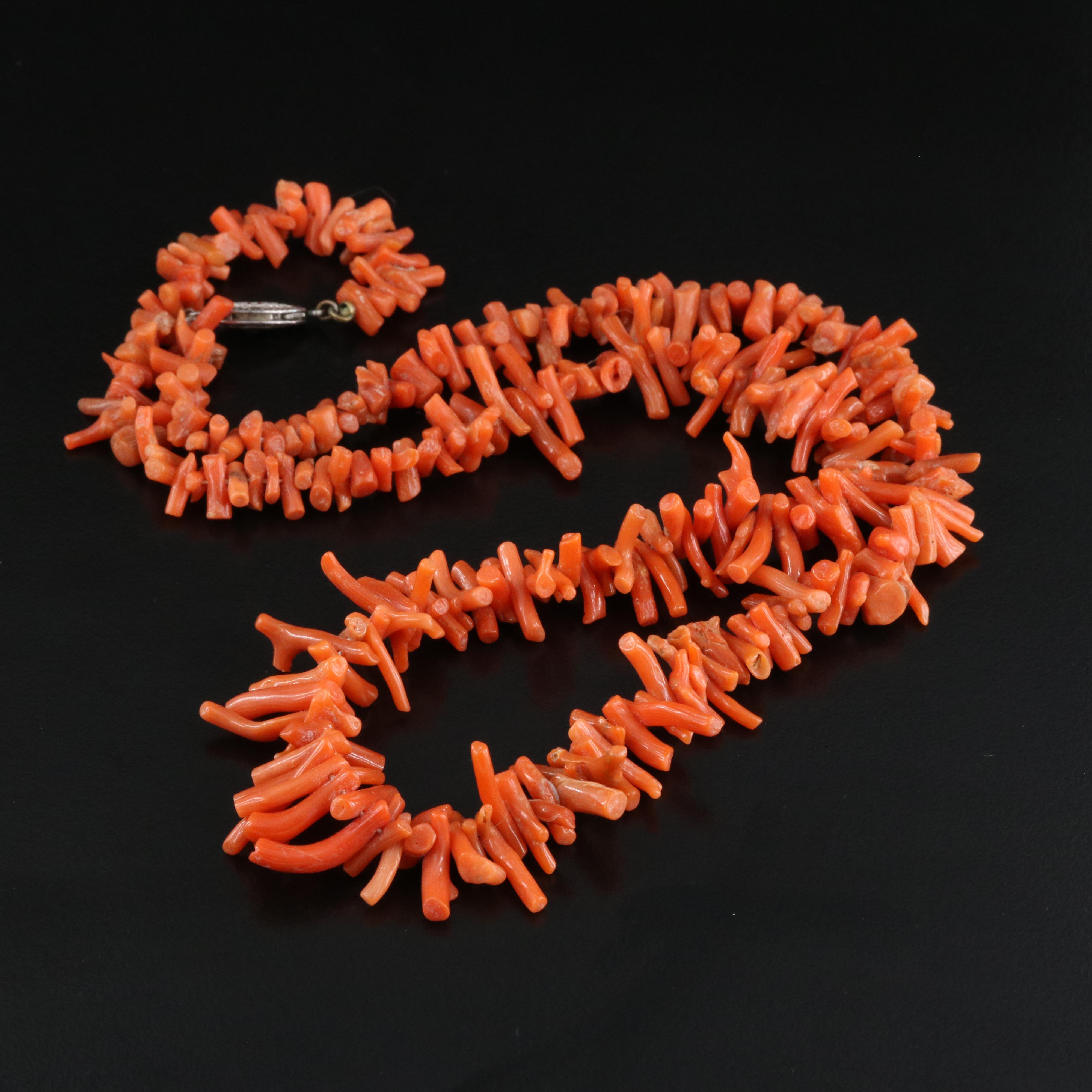 Vintage Coral Necklace with Sterling Clasp