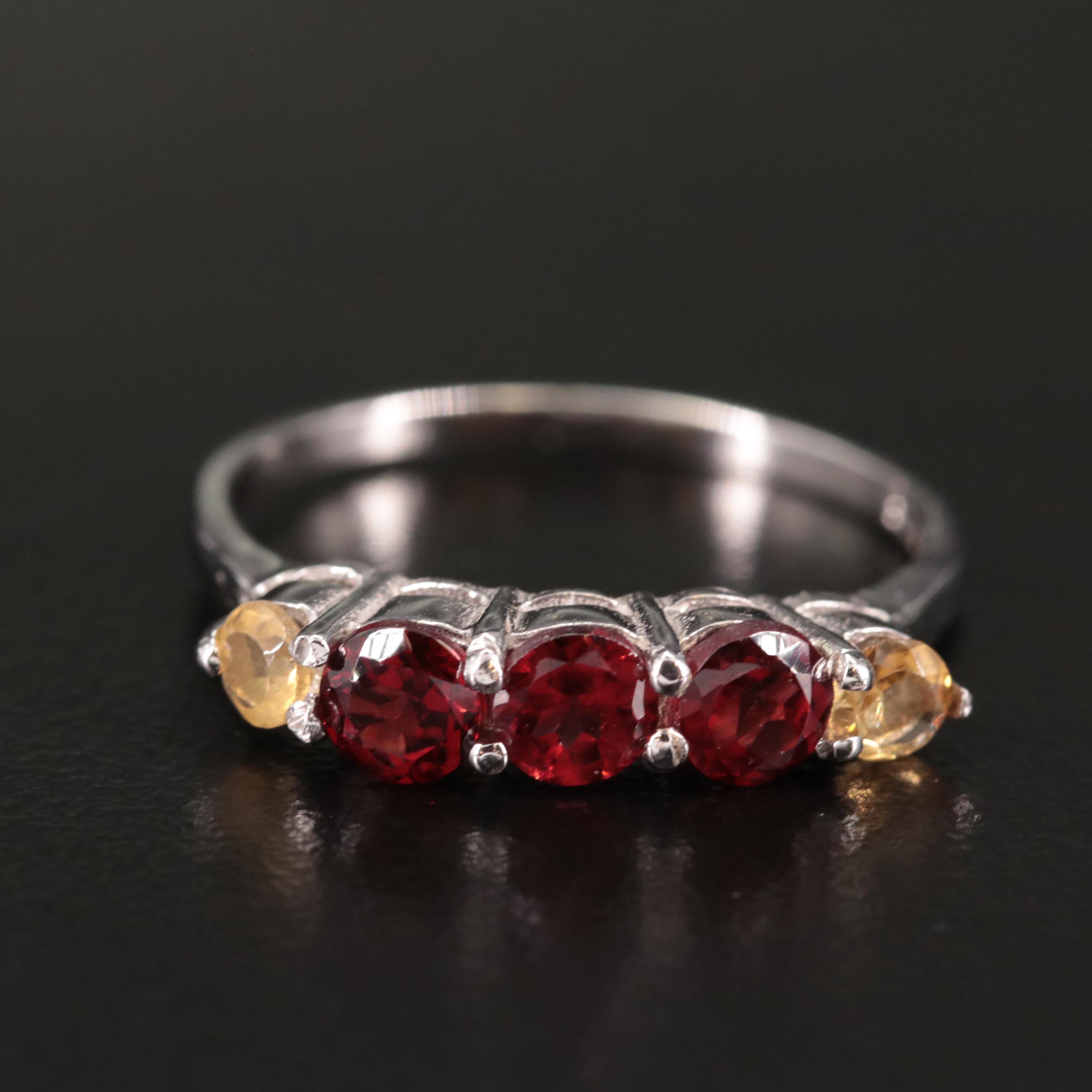 Sterling Garnet and Citrine Ring
