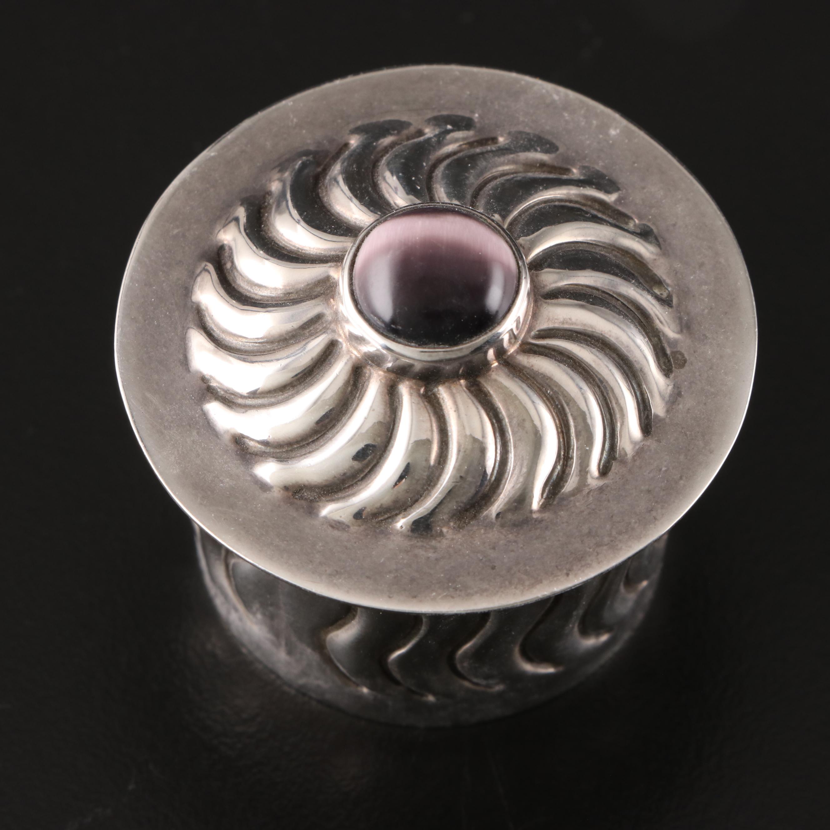 Mexican Stone Inlaid Sterling Silver Trinket Boxes