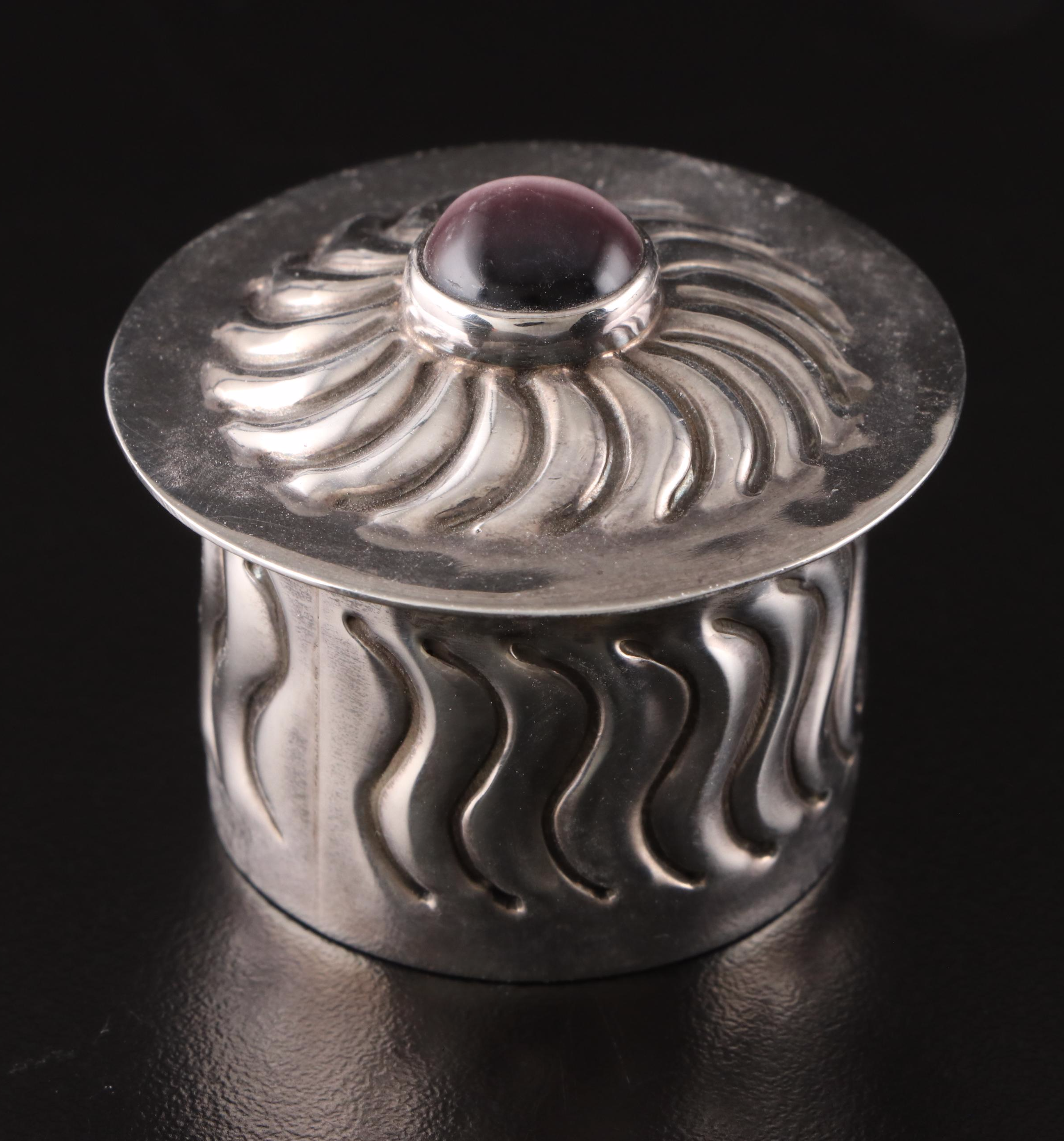Mexican Stone Inlaid Sterling Silver Trinket Boxes