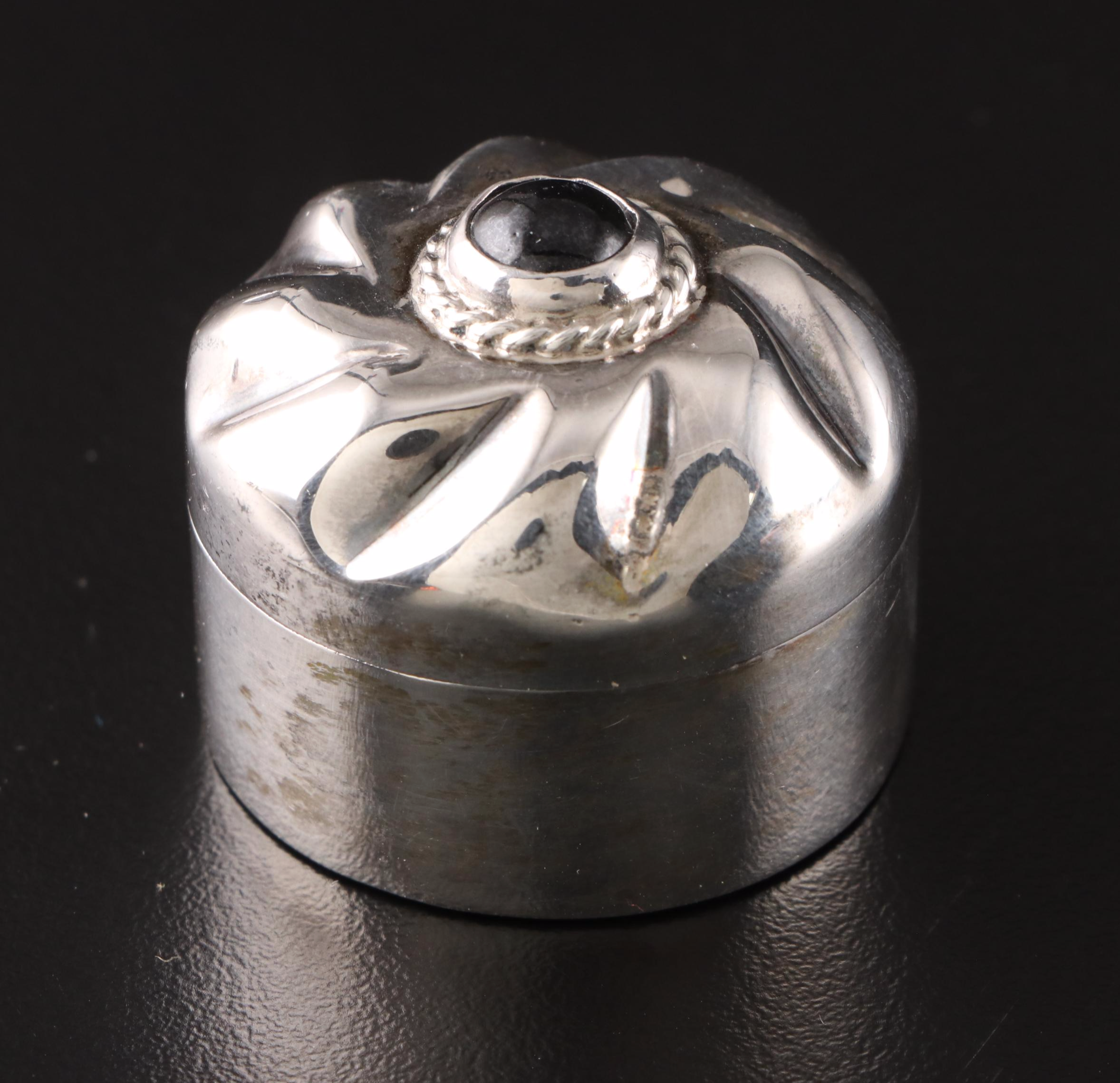 Mexican Stone Inlaid Sterling Silver Trinket Boxes