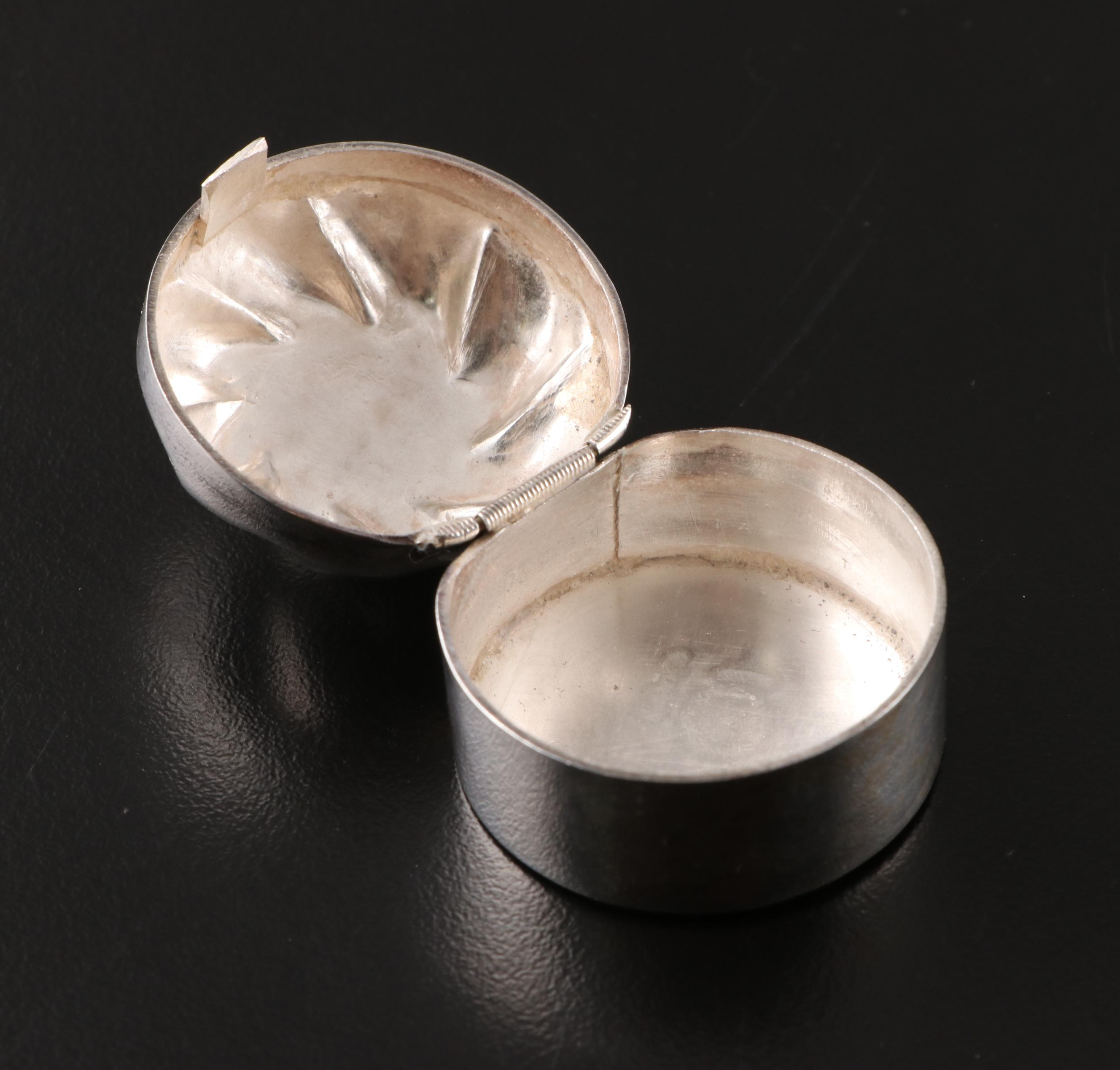 Mexican Stone Inlaid Sterling Silver Trinket Boxes