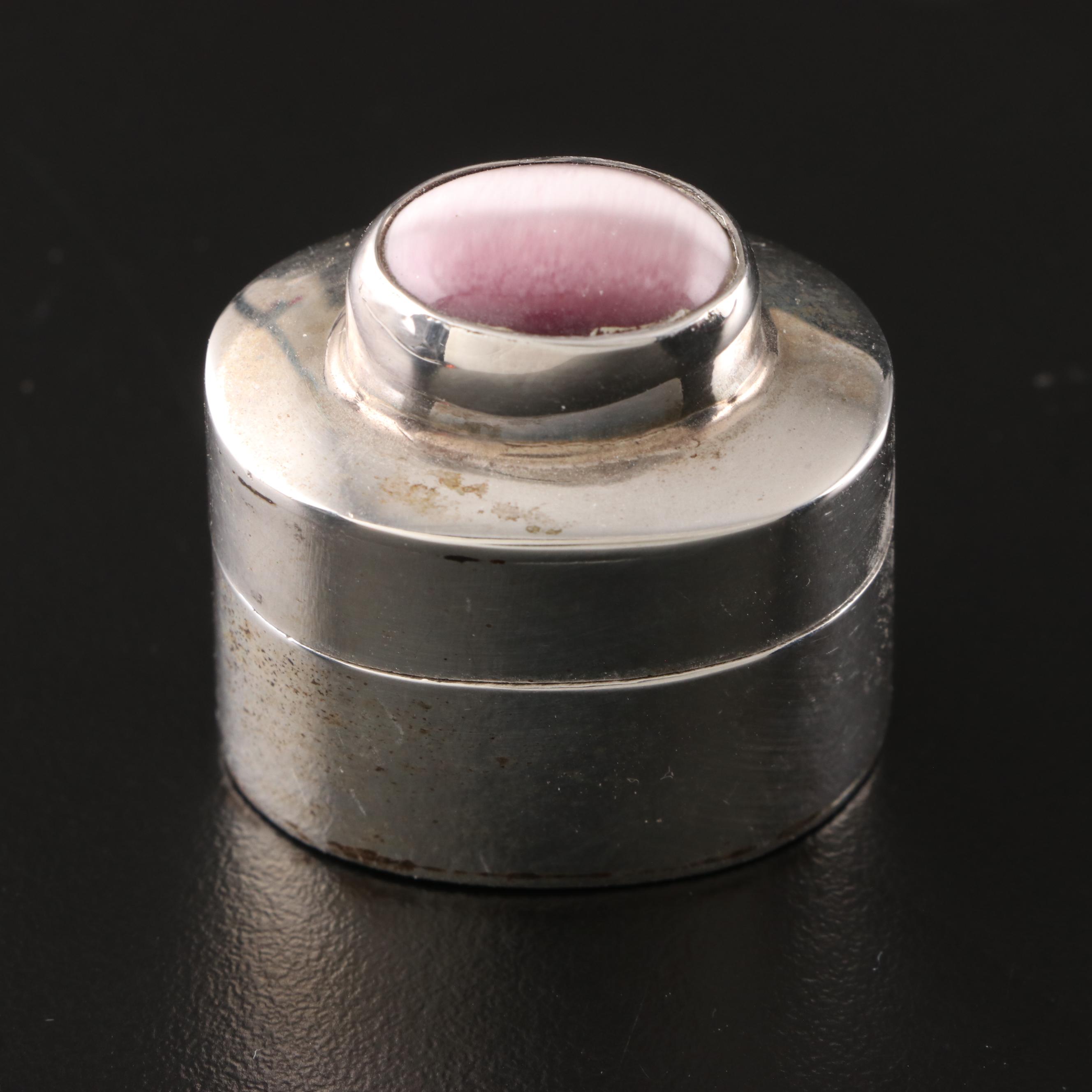 Mexican Stone Inlaid Sterling Silver Trinket Boxes