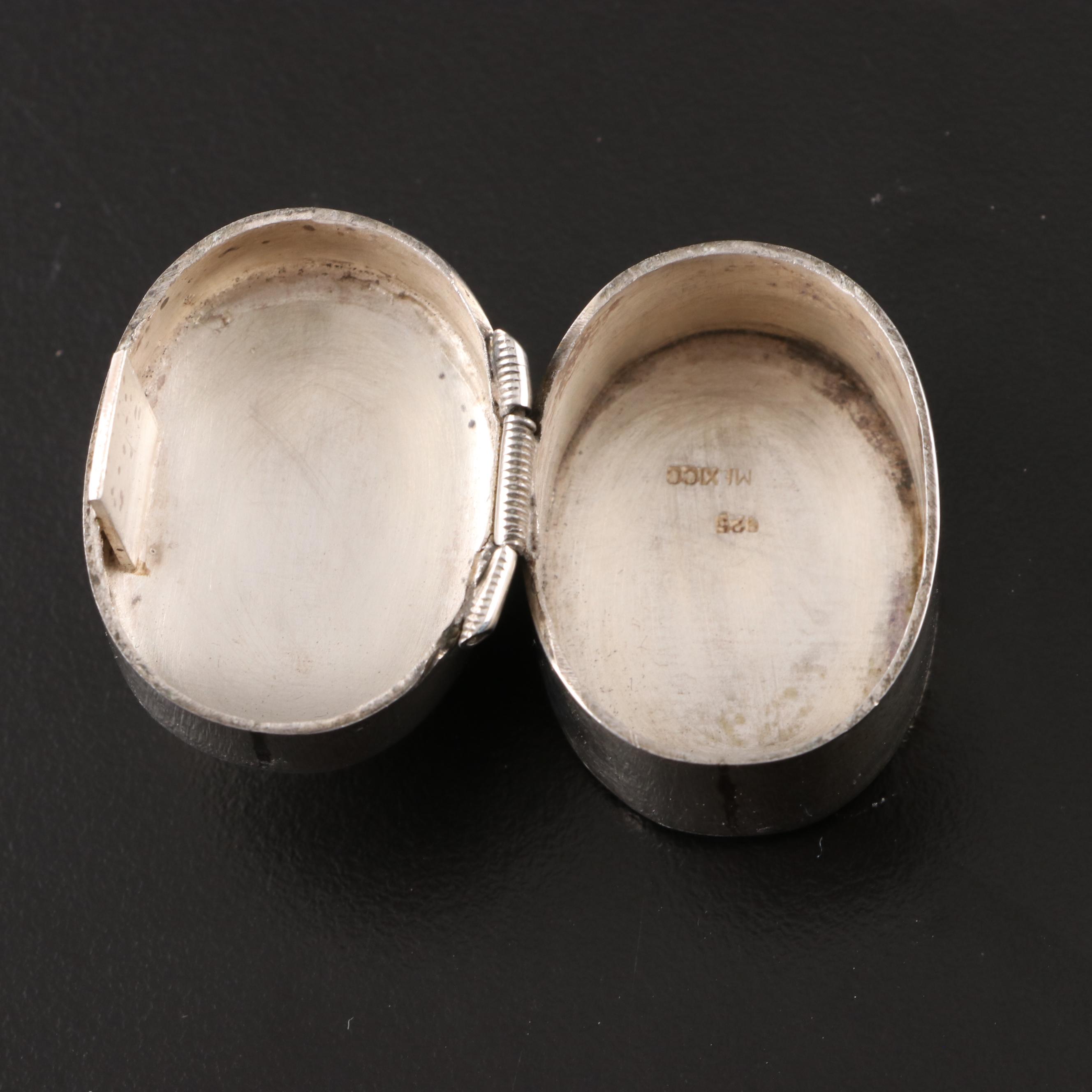 Mexican Stone Inlaid Sterling Silver Trinket Boxes