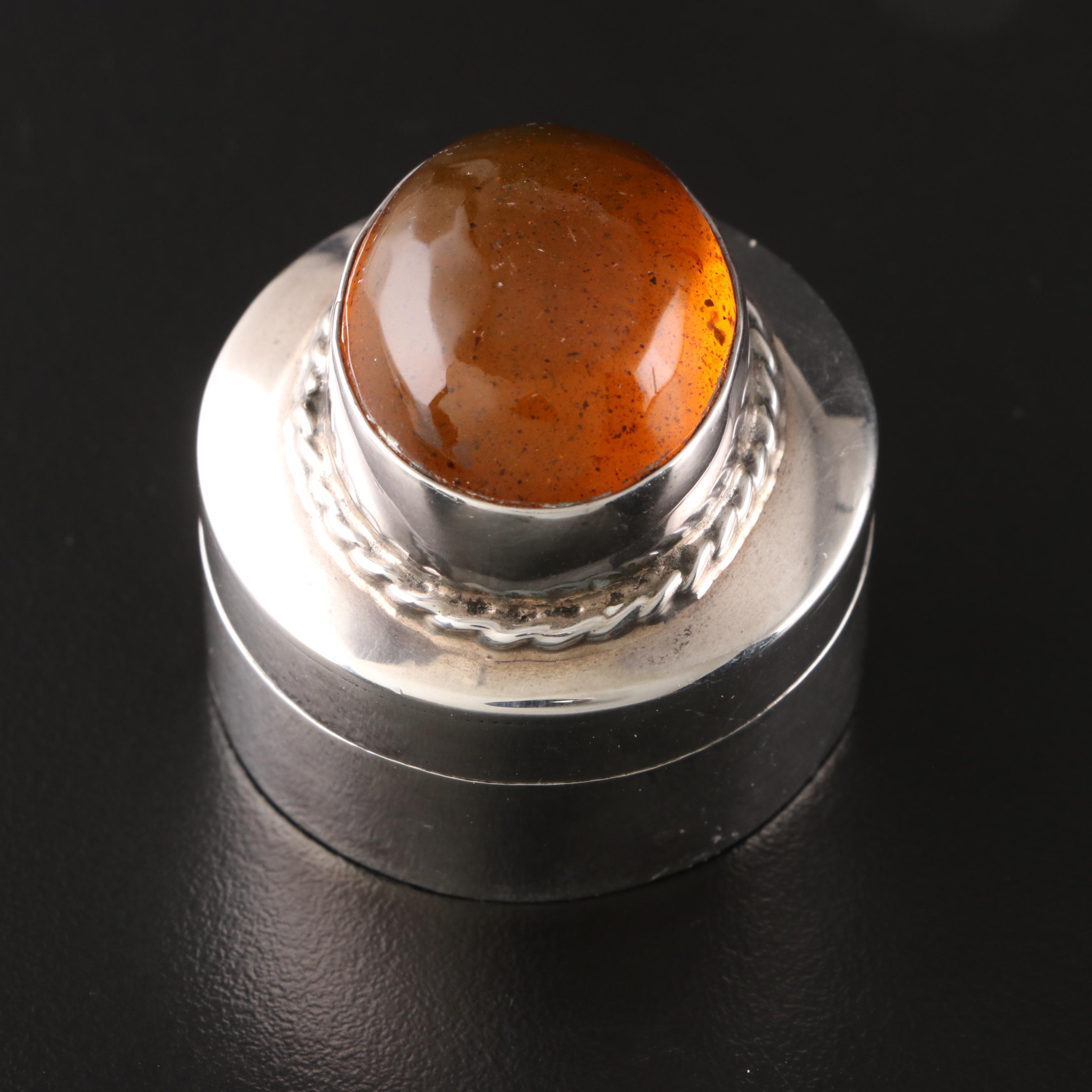 Mexican Stone Inlaid Sterling Silver Trinket Boxes