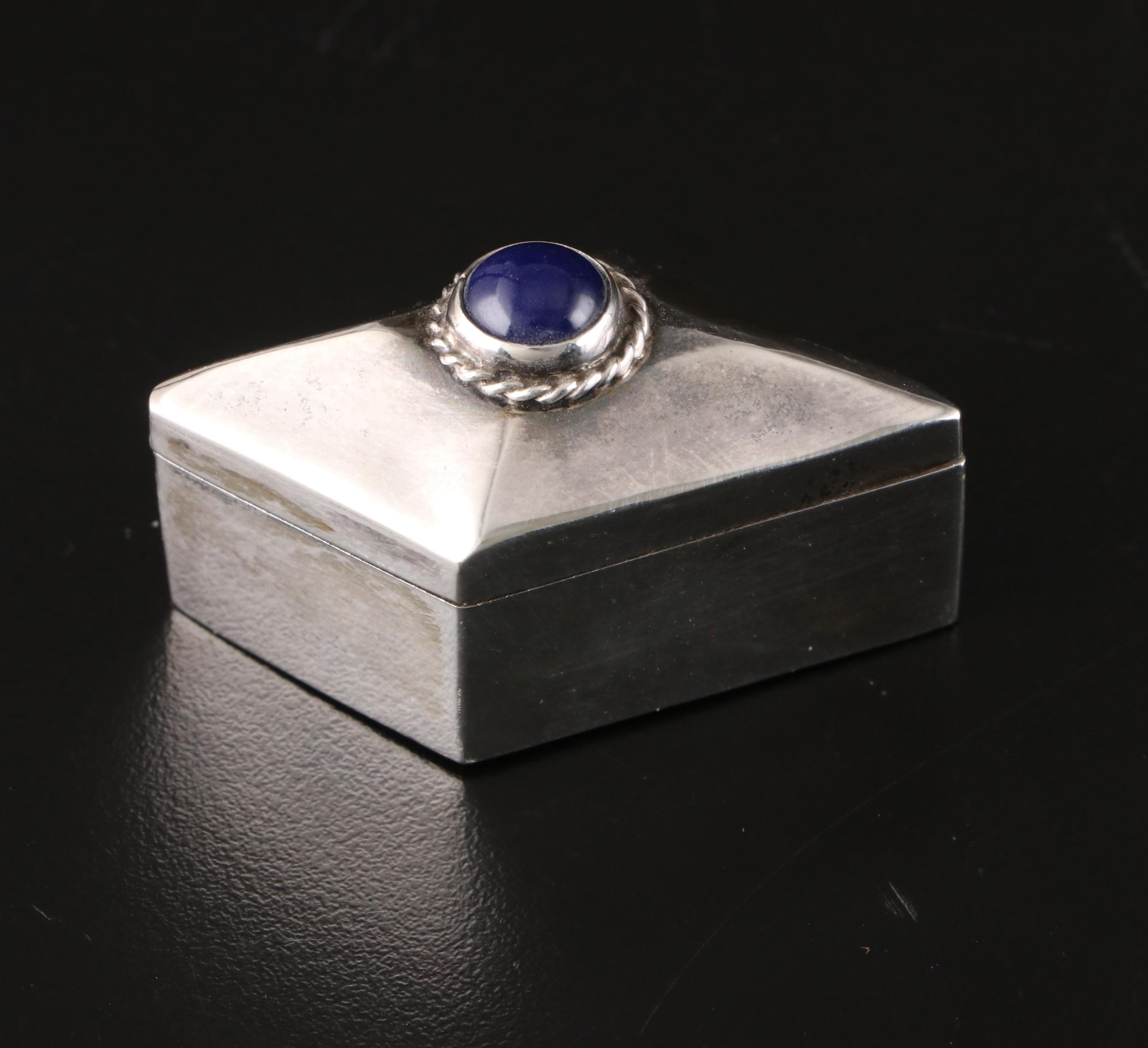 Mexican Stone Inlaid Sterling Silver Trinket Boxes