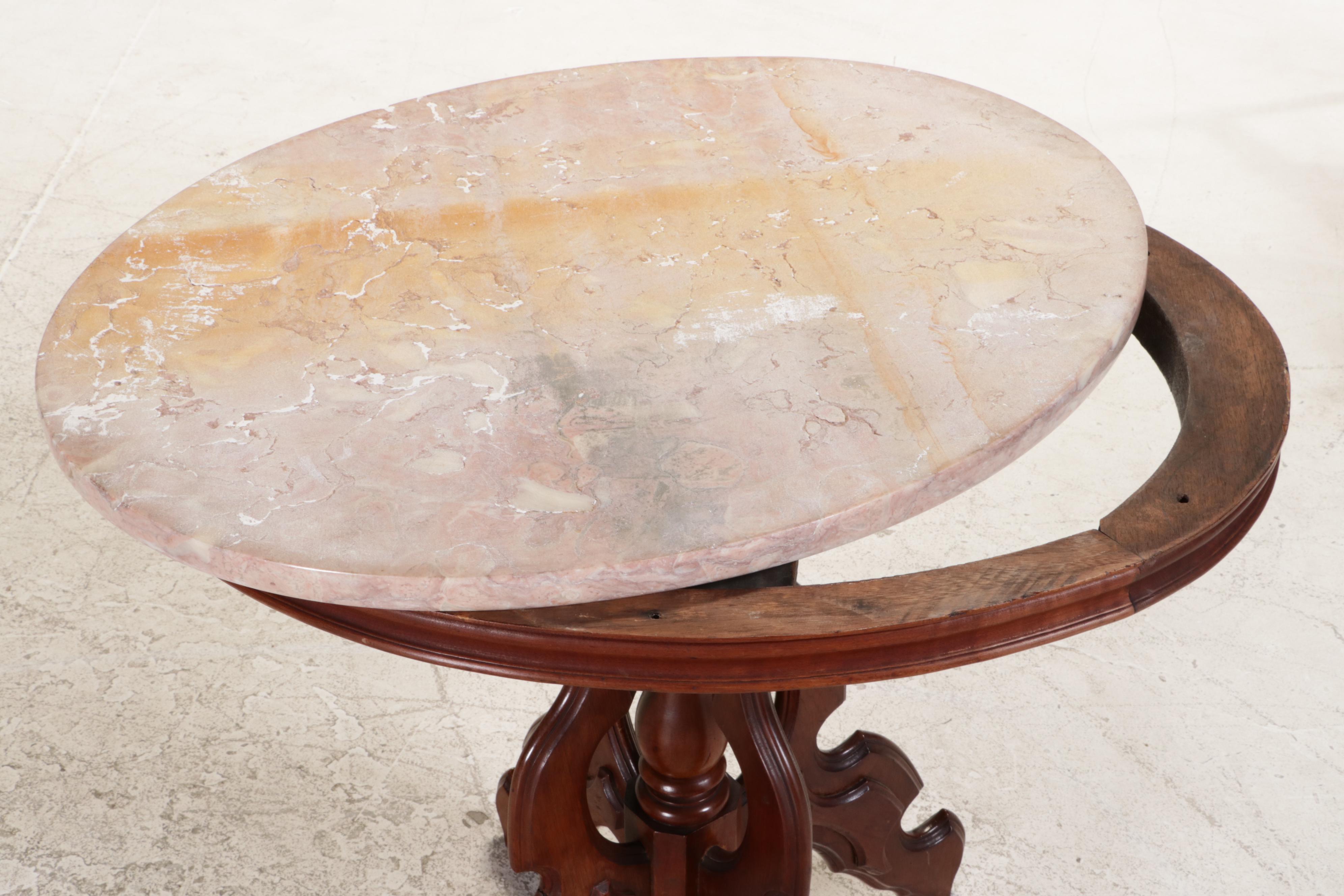 Victorian Walnut and Marble Top Side Table, Late 19th Century