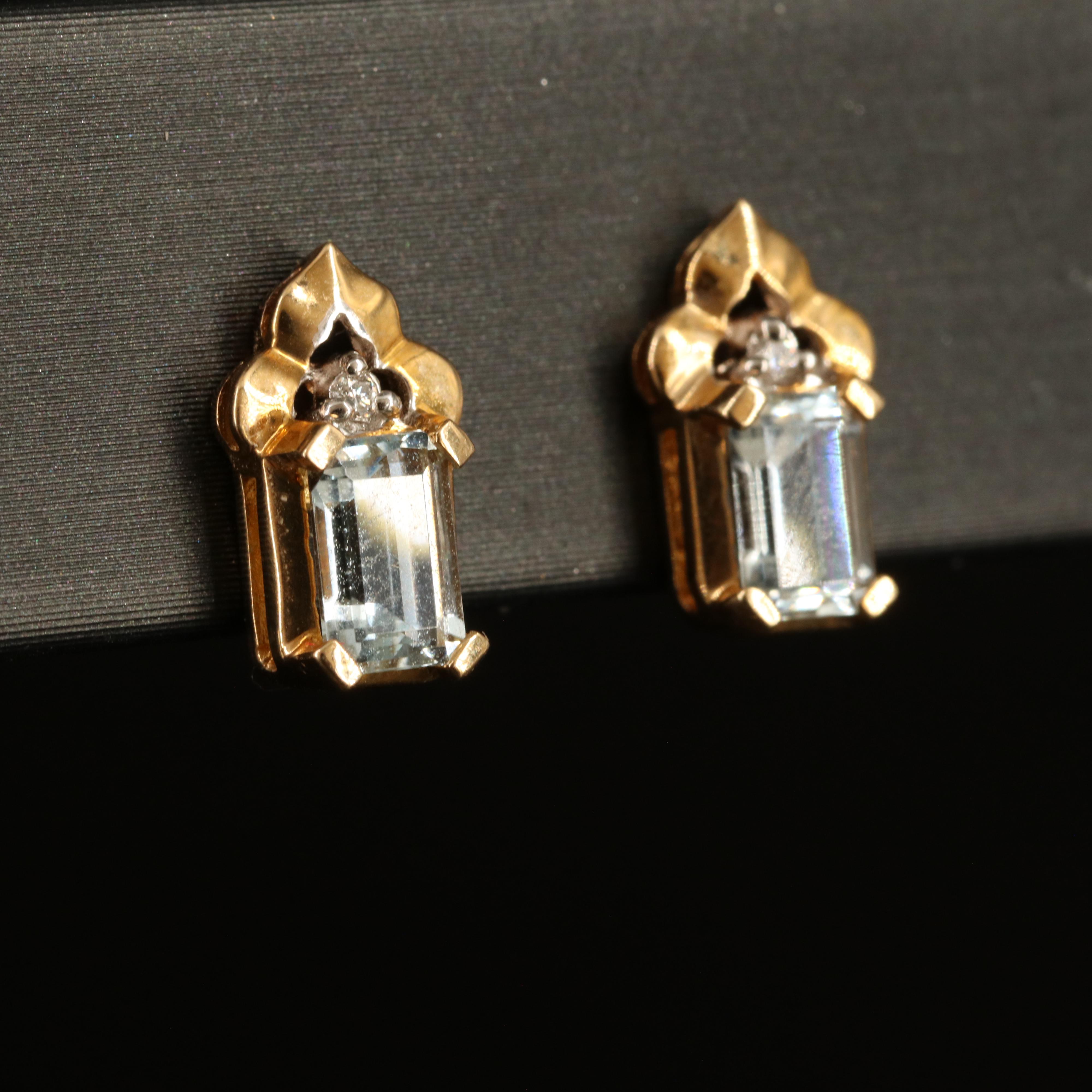 10K and 14K Earrings with Aquamarine, Coral and Diamonds