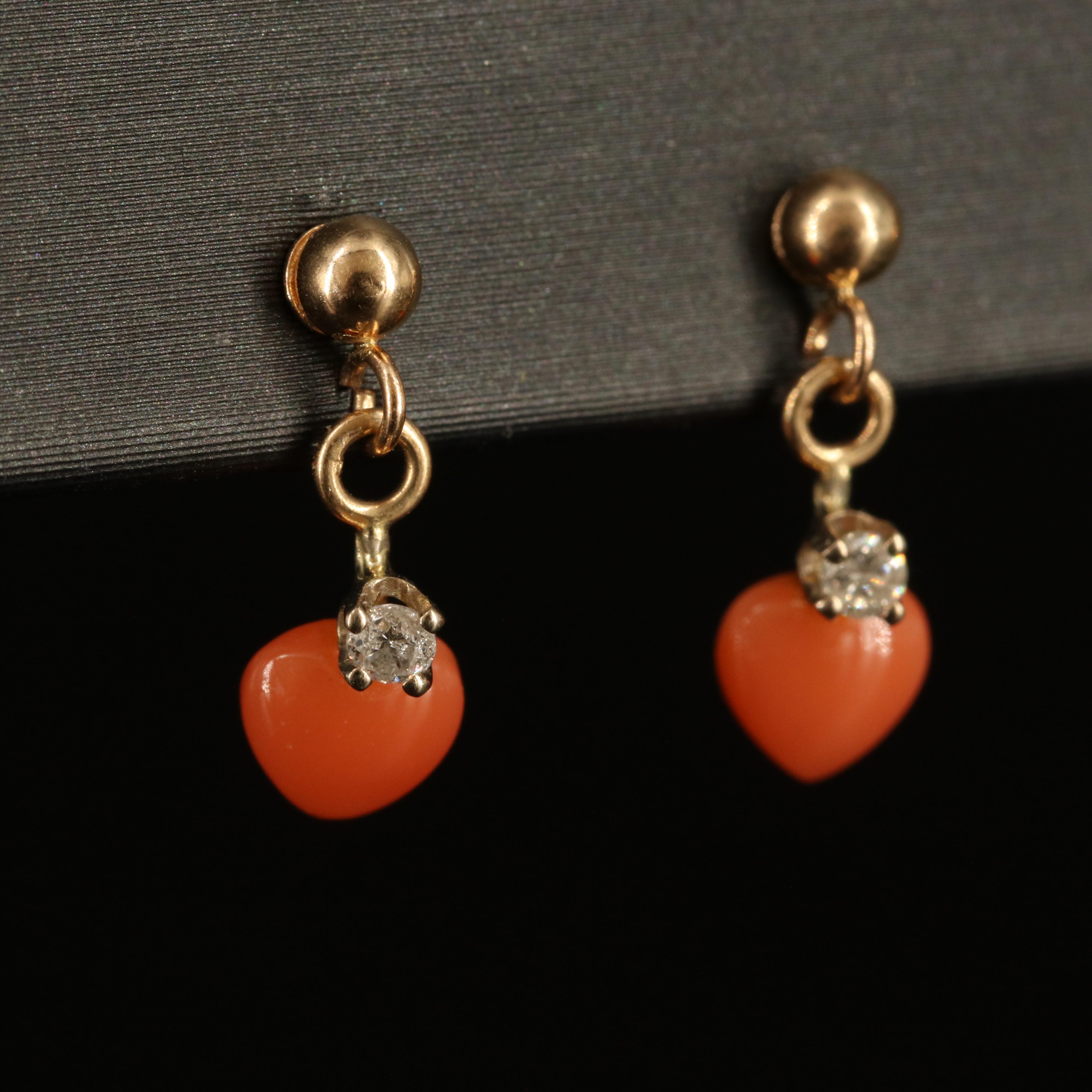 10K and 14K Earrings with Aquamarine, Coral and Diamonds