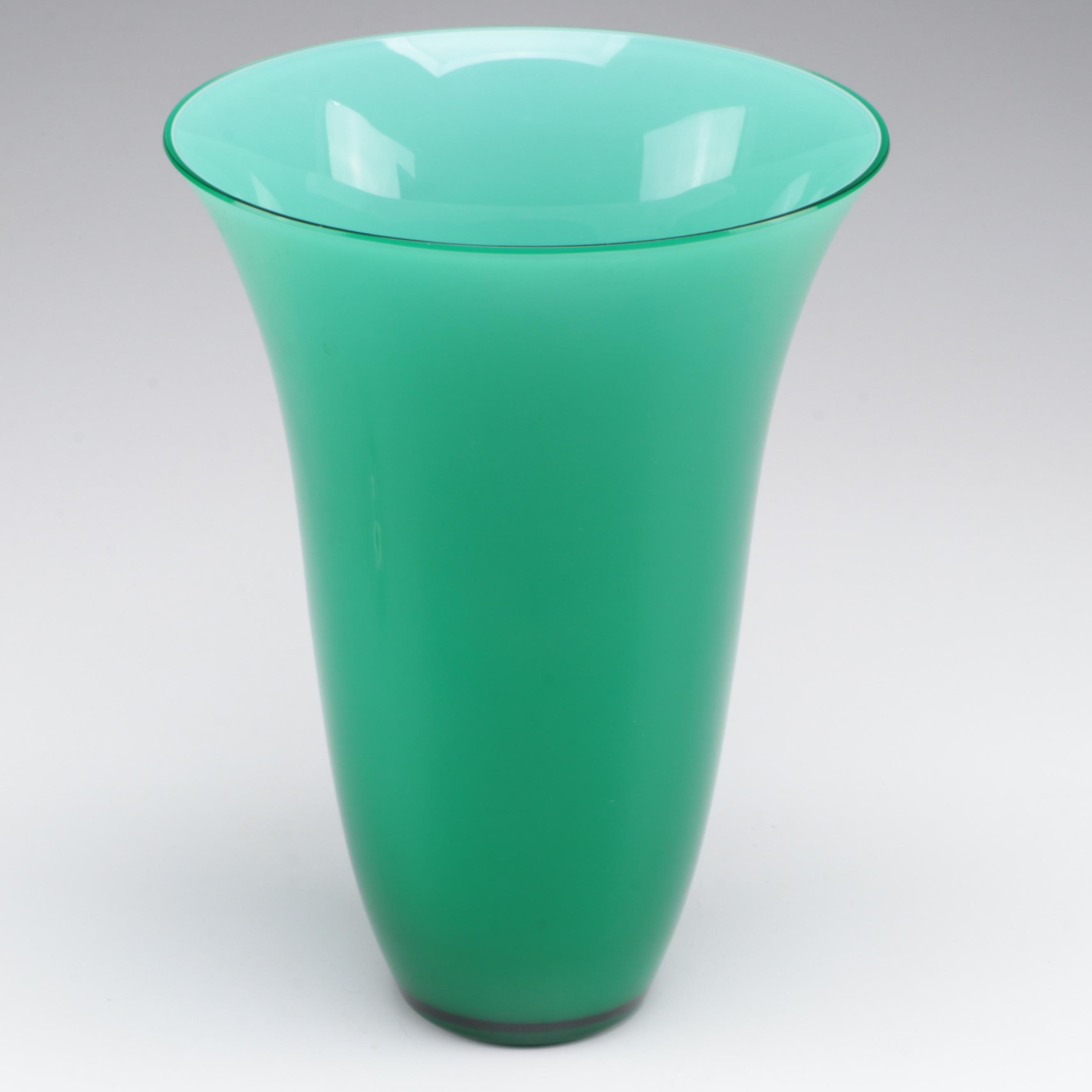 A.V. Mazzega Murano Glass Vase with Murano Ribbon Lattice Paperweight