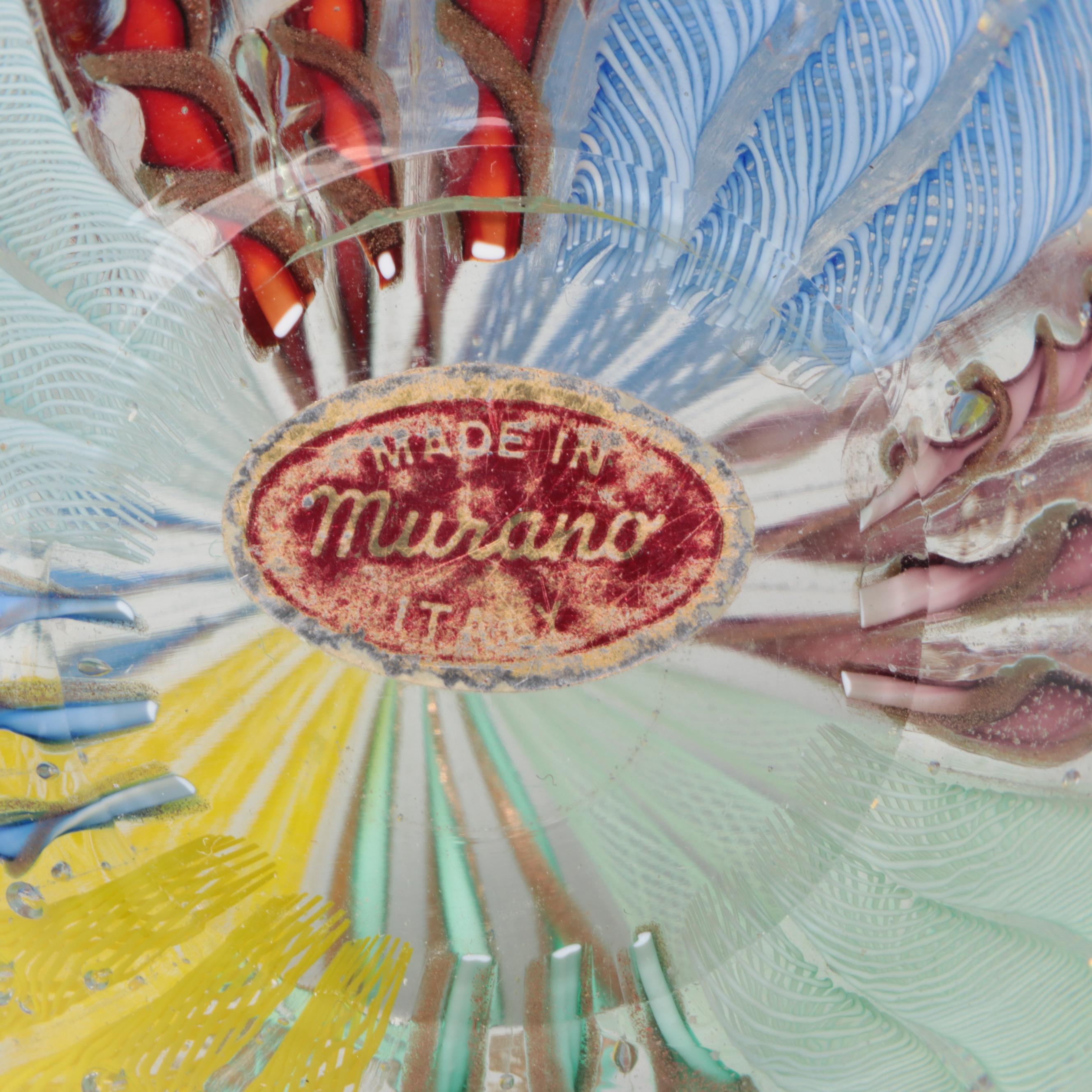 A.V. Mazzega Murano Glass Vase with Murano Ribbon Lattice Paperweight