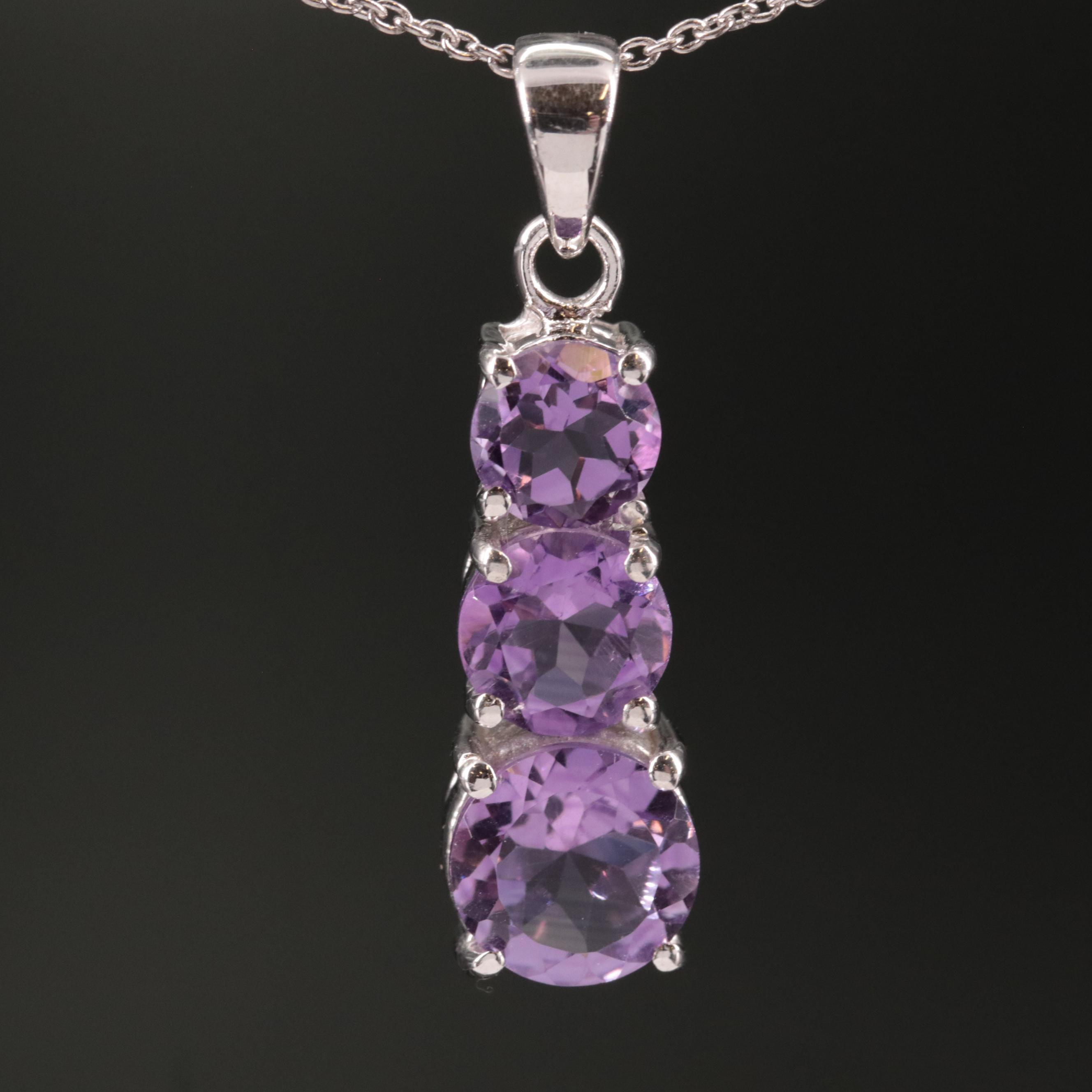 Sterling Amethyst Drop Pendant Necklace