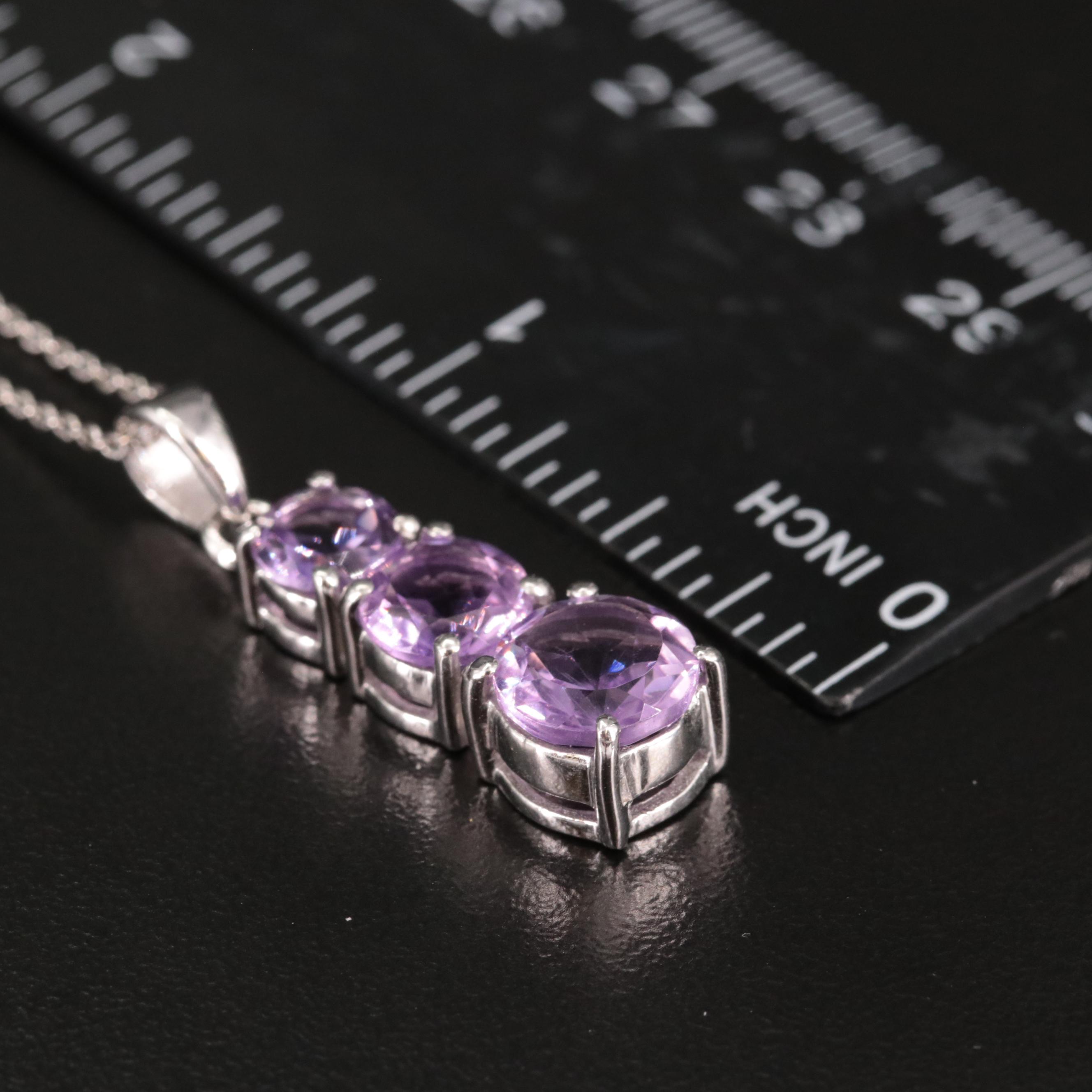 Sterling Amethyst Drop Pendant Necklace