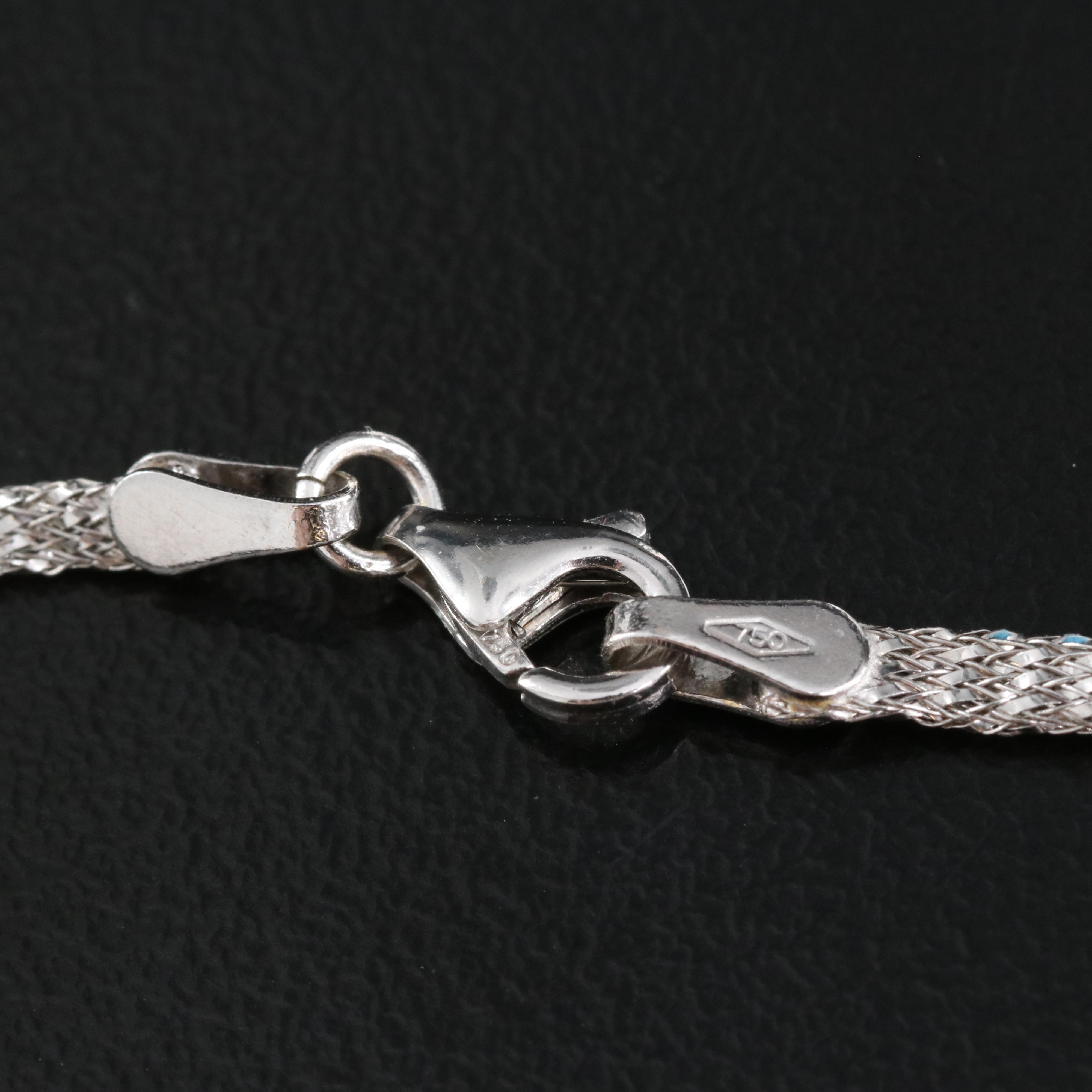 Italian 18K Puffy Heart Pendant on Woven Mesh Necklace