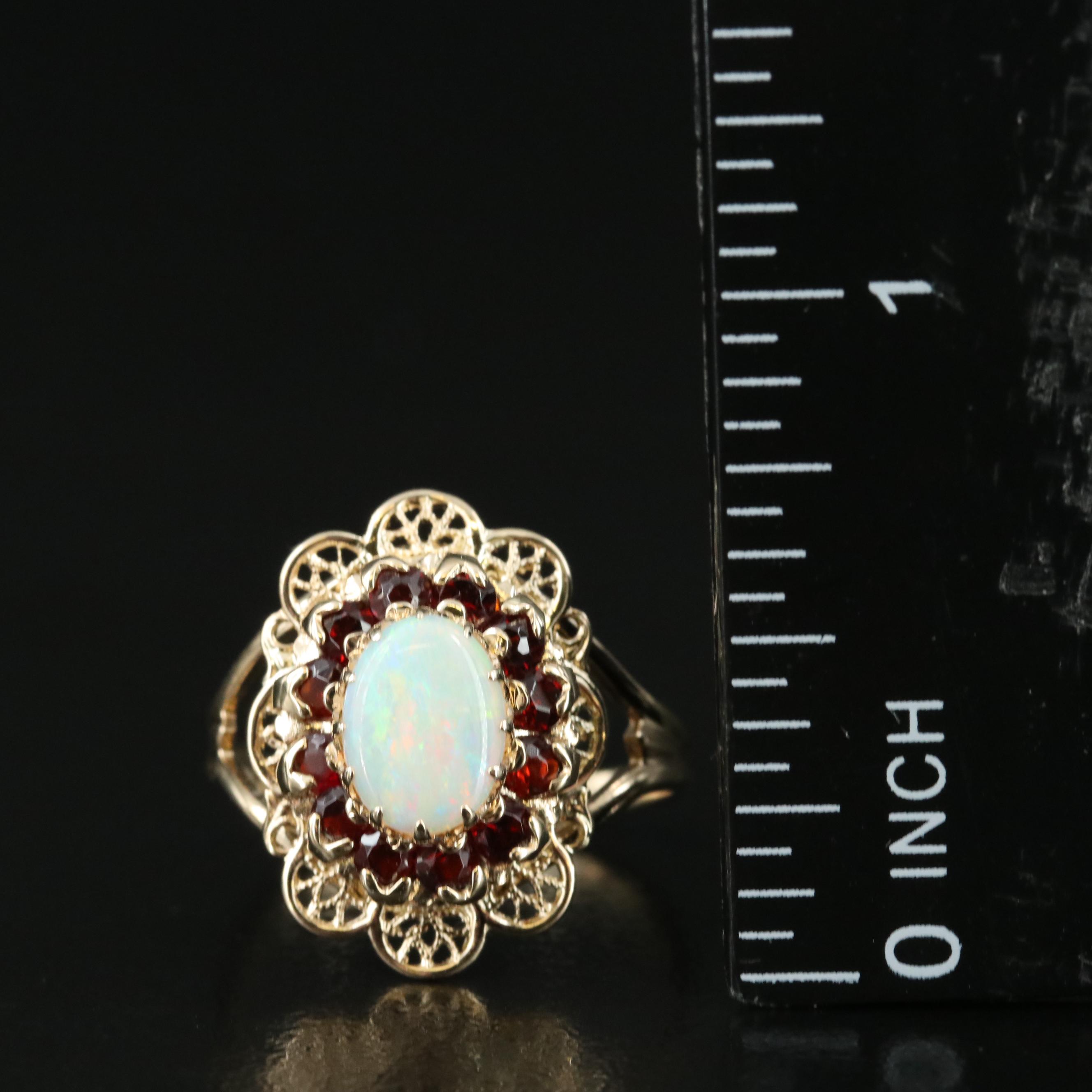 10K Opal and Garnet Ring