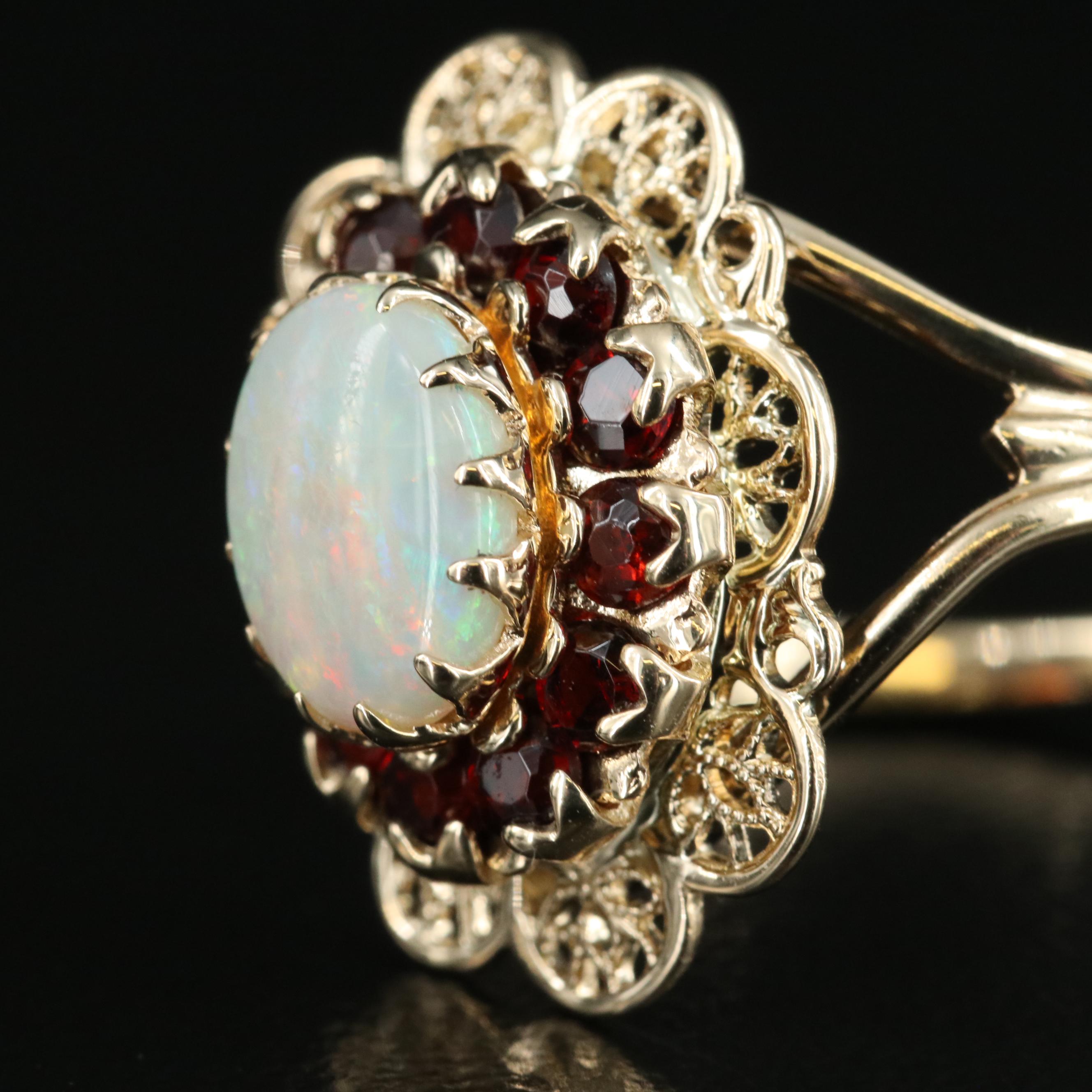 10K Opal and Garnet Ring