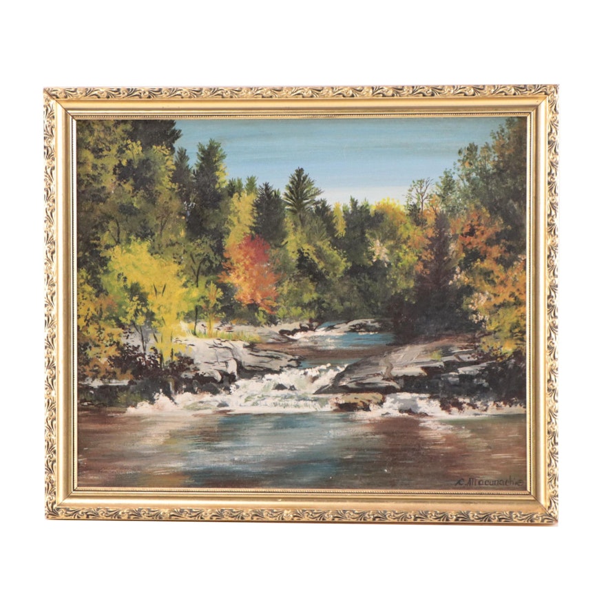 Oil Painting of River Landscape "Ontario Northland," 1982