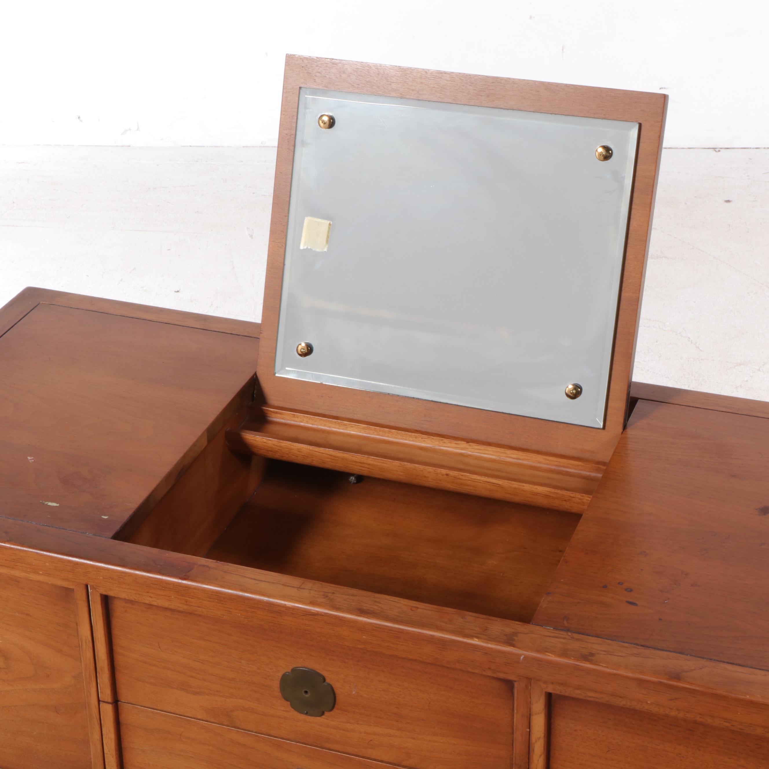 Compass by Drexel Walnut Dresser with Folding Mirror, Mid to Late 20th Century