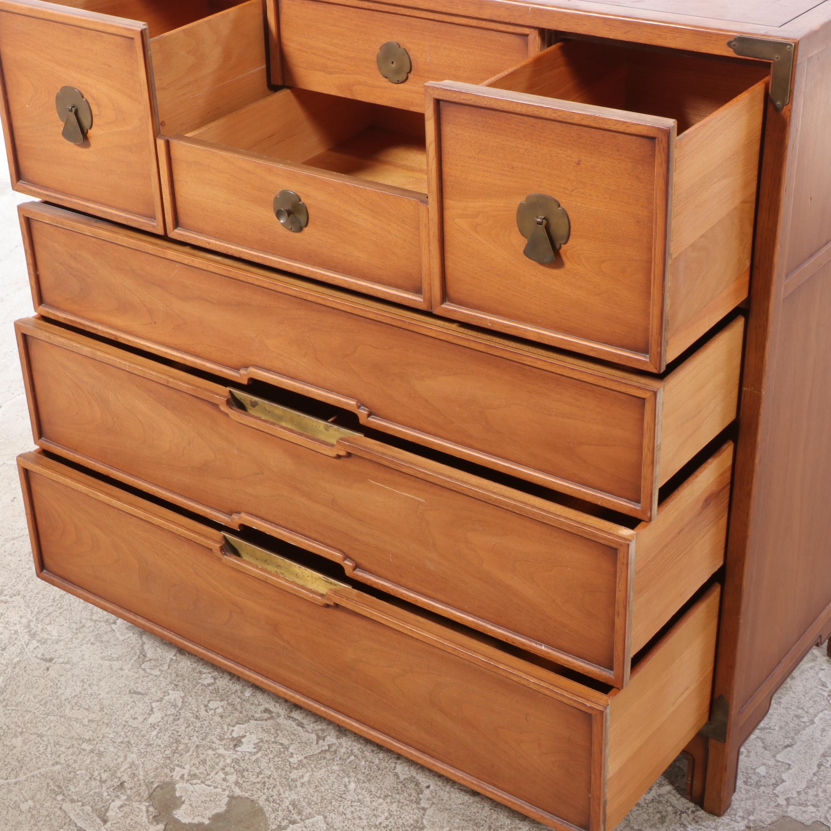 Compass by Drexel Walnut Dresser with Folding Mirror, Mid to Late 20th Century