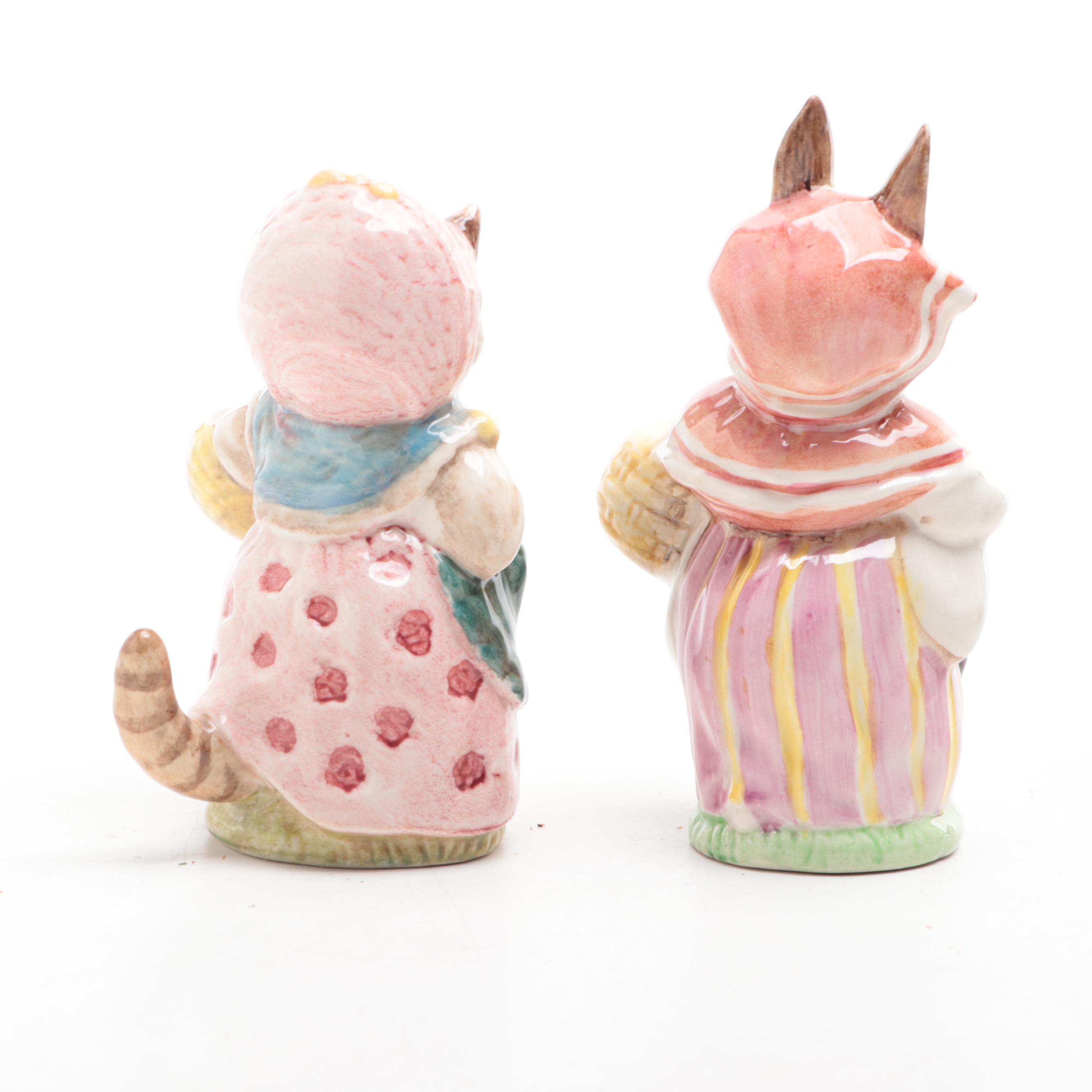 F. Warne "Cousin Ribby" and "Mrs. Rabbit" Ceramic Figurines with Trinket Dish