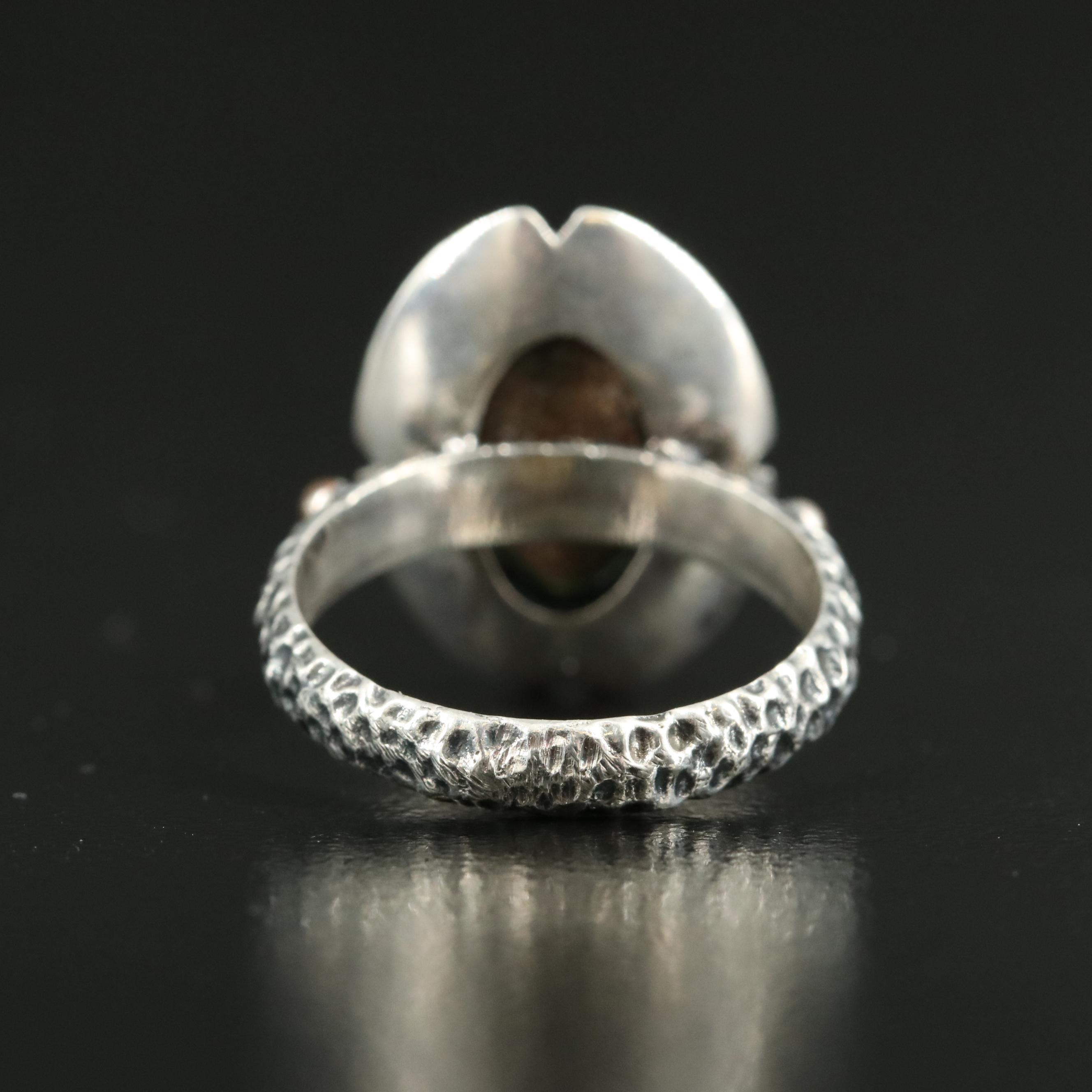 Sterling Turquoise Oval Ring with Bead Accents