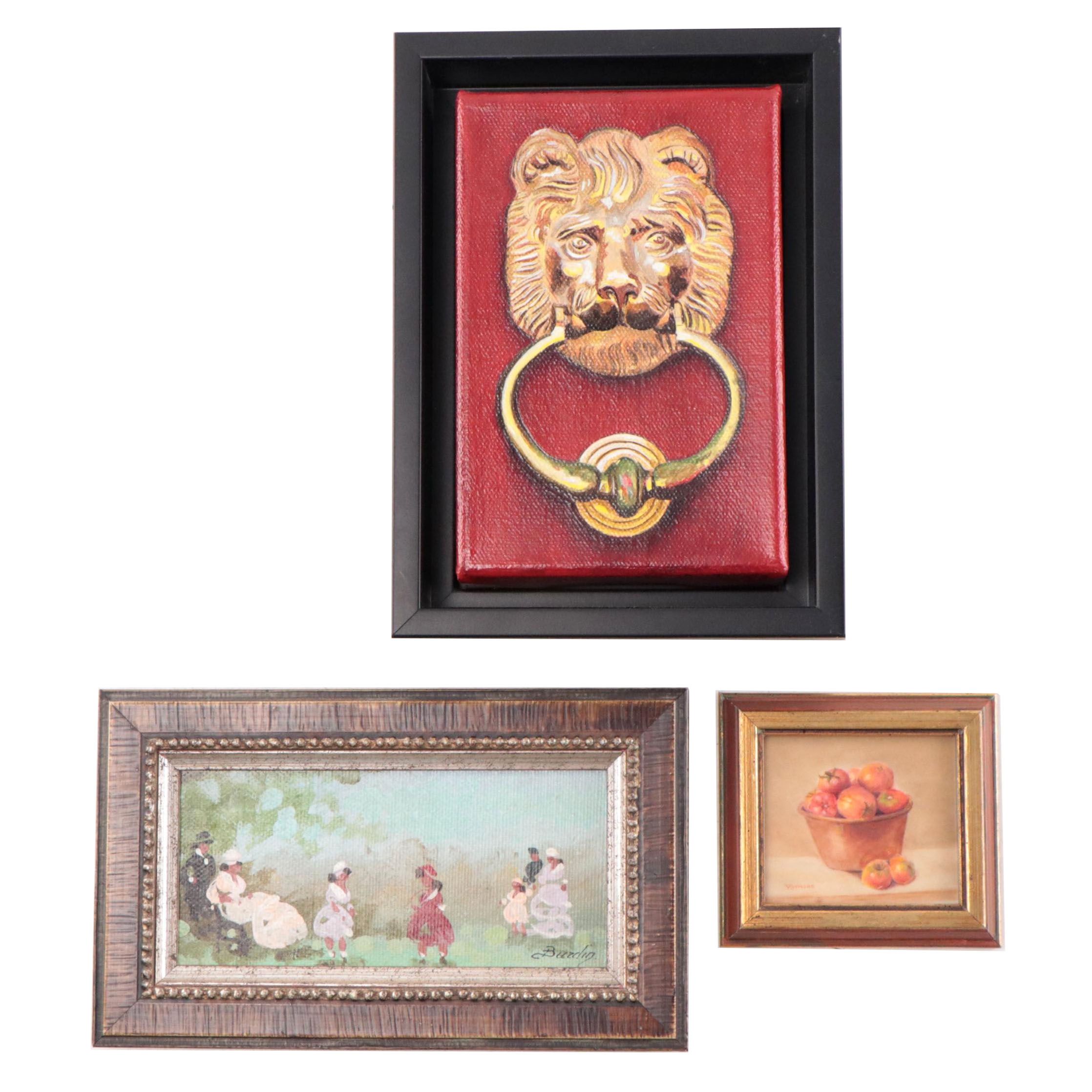 Set of Miniature Acrylic Paintings Including "Red Guardian"