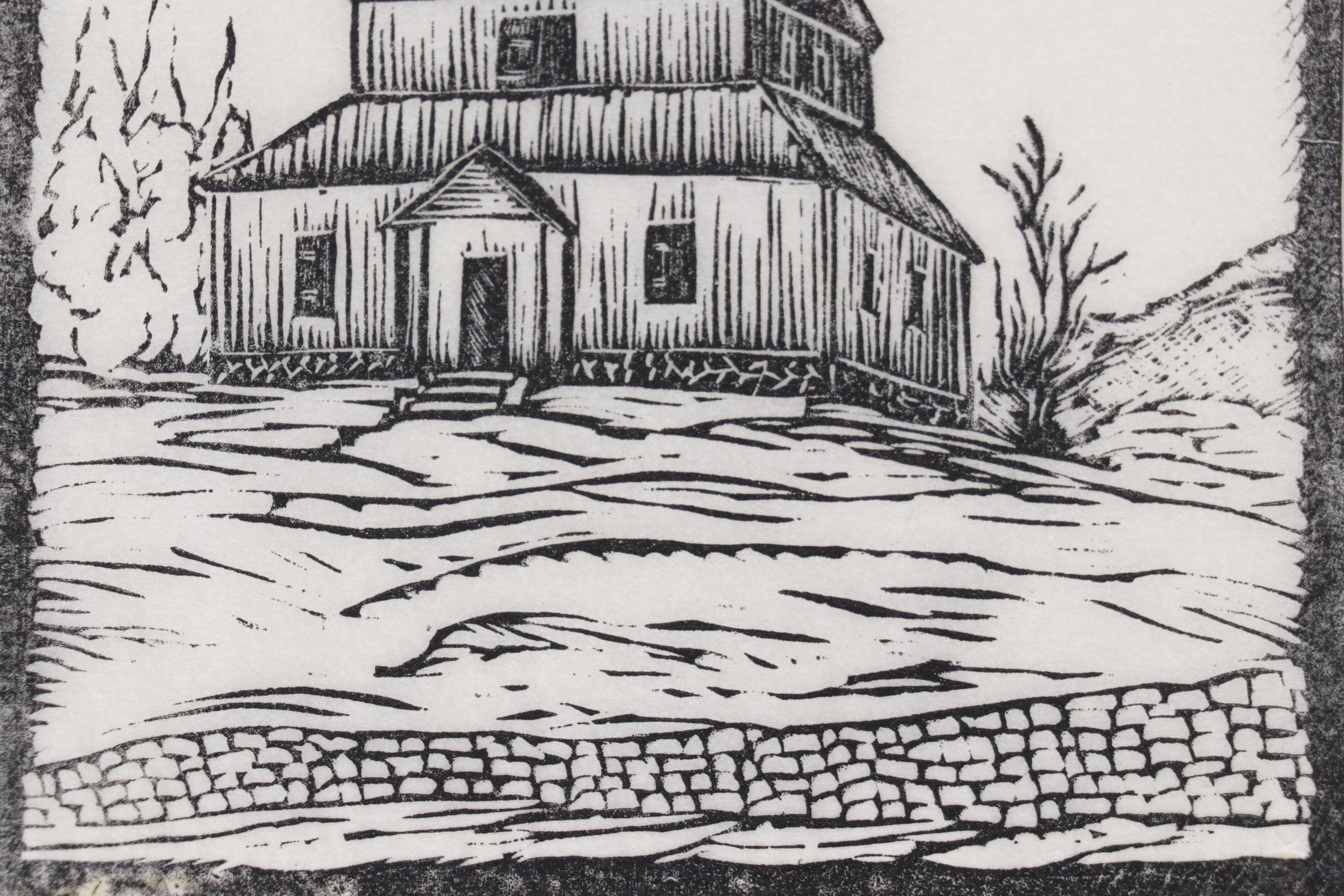 Swedish Woodcuts "Garpenberg's kyrka" and "Gruvkapell i Dala Finnhyttan," 1934