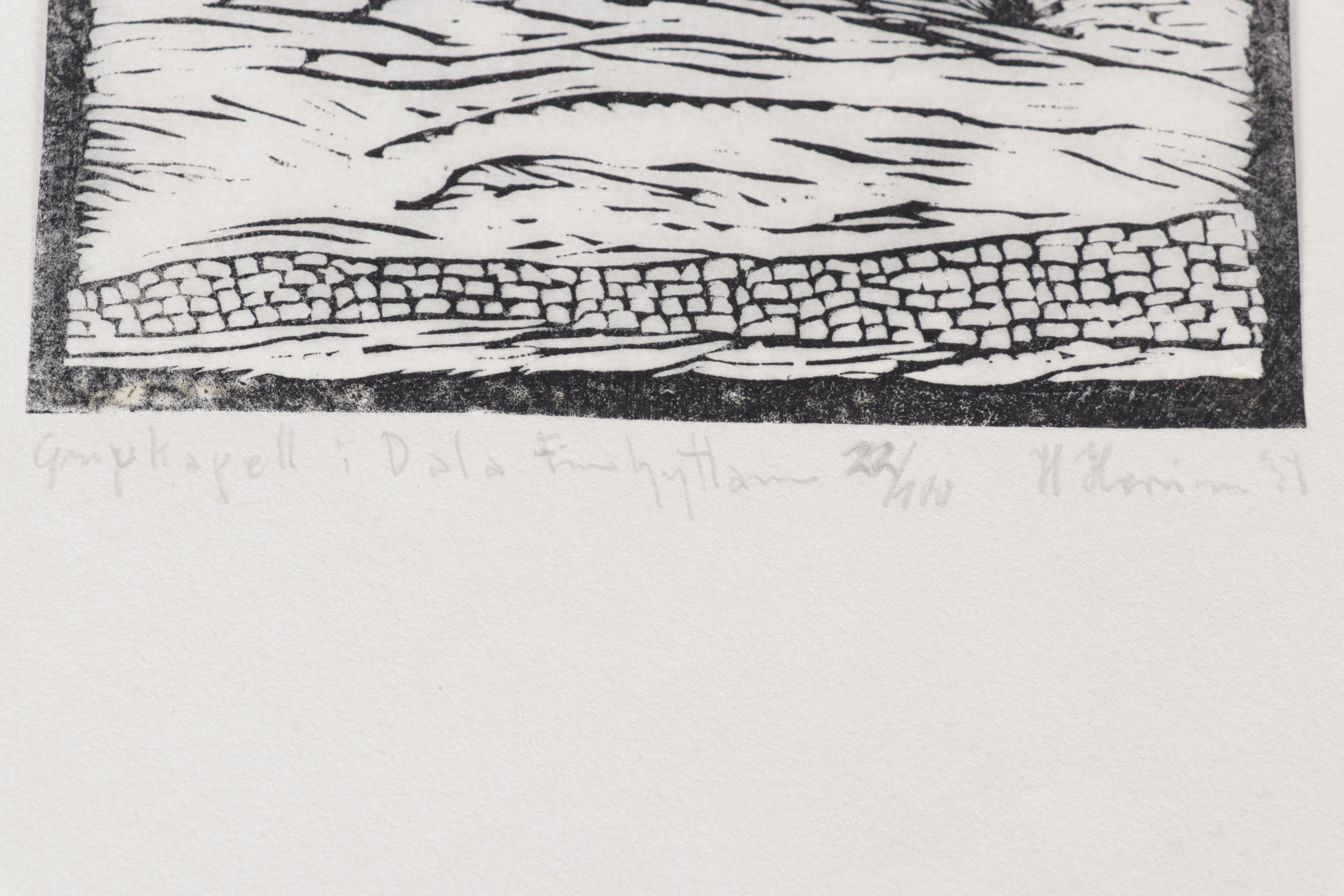 Swedish Woodcuts "Garpenberg's kyrka" and "Gruvkapell i Dala Finnhyttan," 1934