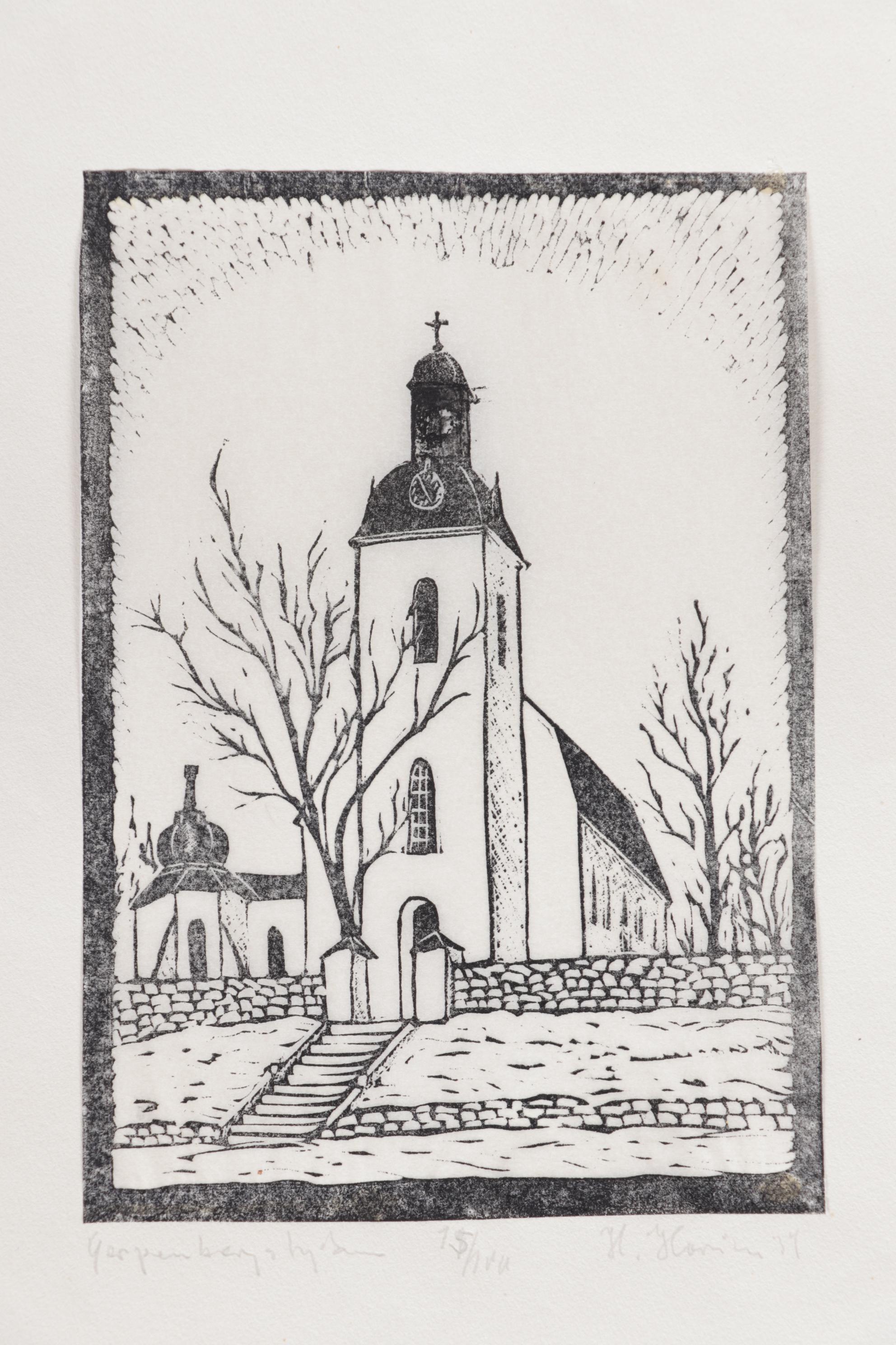 Swedish Woodcuts "Garpenberg's kyrka" and "Gruvkapell i Dala Finnhyttan," 1934